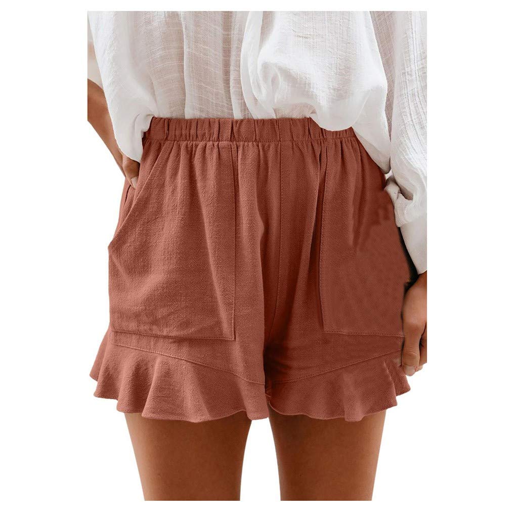 Women's Casual Shorts with Ruffle Hem & Pockets - Comfy Summer Beach Wear