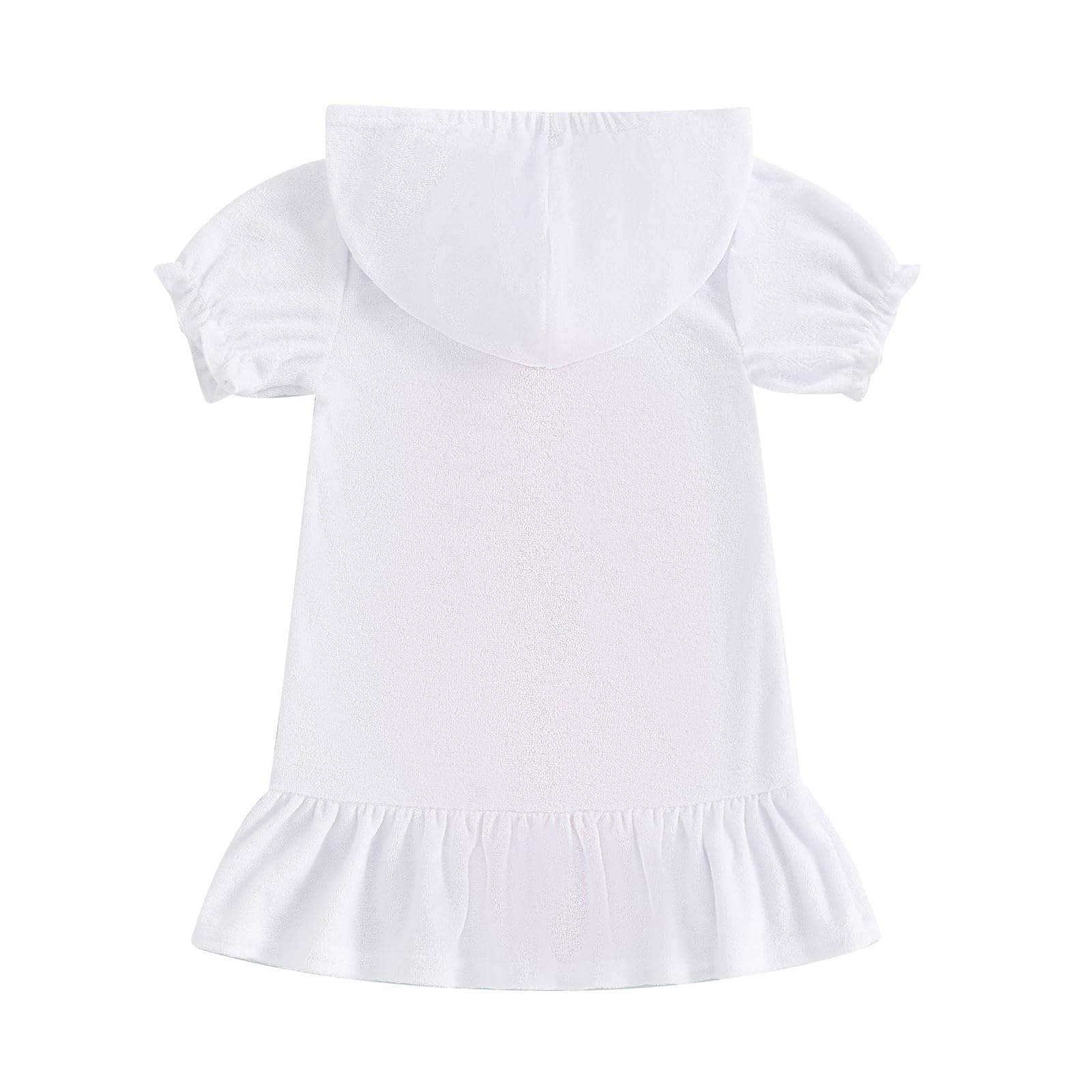 Girls Hooded Terry Cover Up Swimsuit with Zipper - Short Sleeve Ruffle Swim Dress for Beach, Pool & Vacation - Cute Bathing Suit Coverups for Kids Swimwear