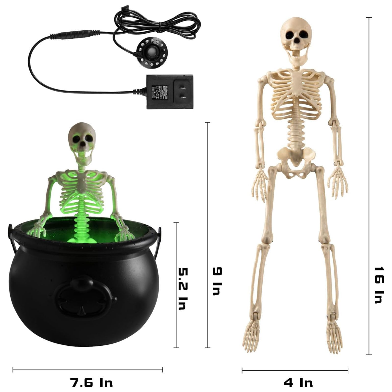 Spooky Halloween Skeleton Witches Cauldron with LED Lights & Mist Maker - Indoor Horror Decor for Halloween Party, Haunted House, and Themed Events