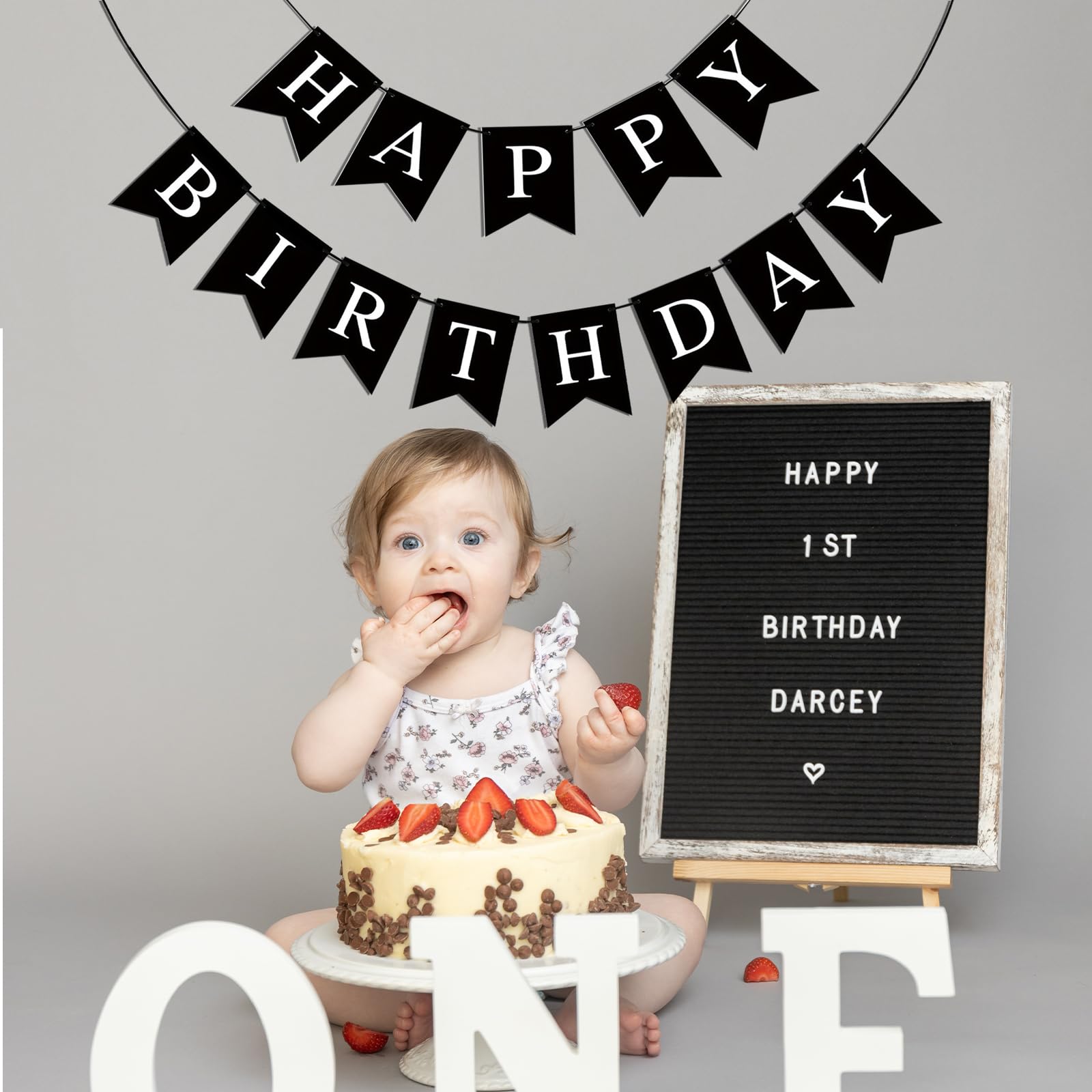 Black Happy Birthday Banner - Party Decorations Sign for Birthday Backdrop, Girls Boys Women Celebration | Perfect for Indoor & Outdoor Birthday Parties, Baby Showers, Anniversaries