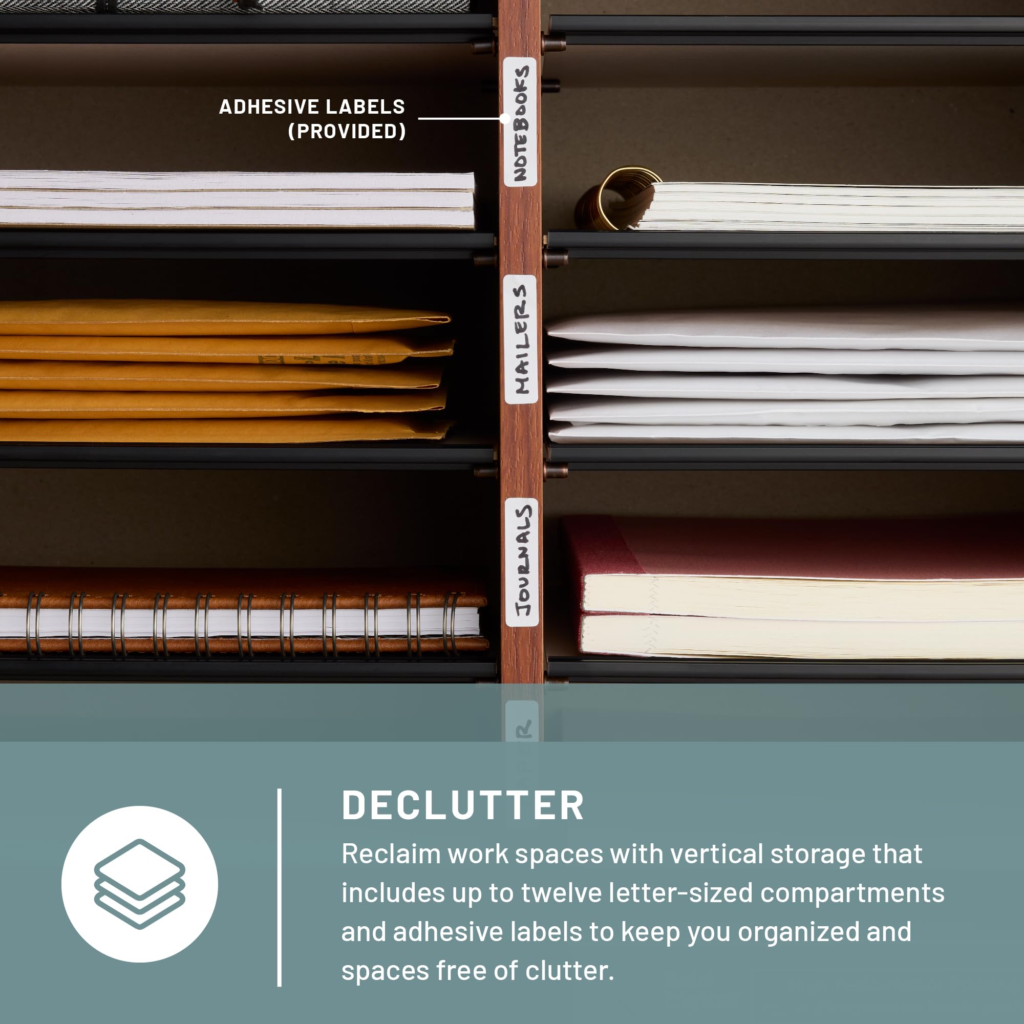 Safco 12-Compartment Literature Organizer - Adjustable Shelf Wood Mail Sorter for Office & Classroom - Cherry Finish - Perfect for Paper Storage, Document Sorting, and Mail Organization