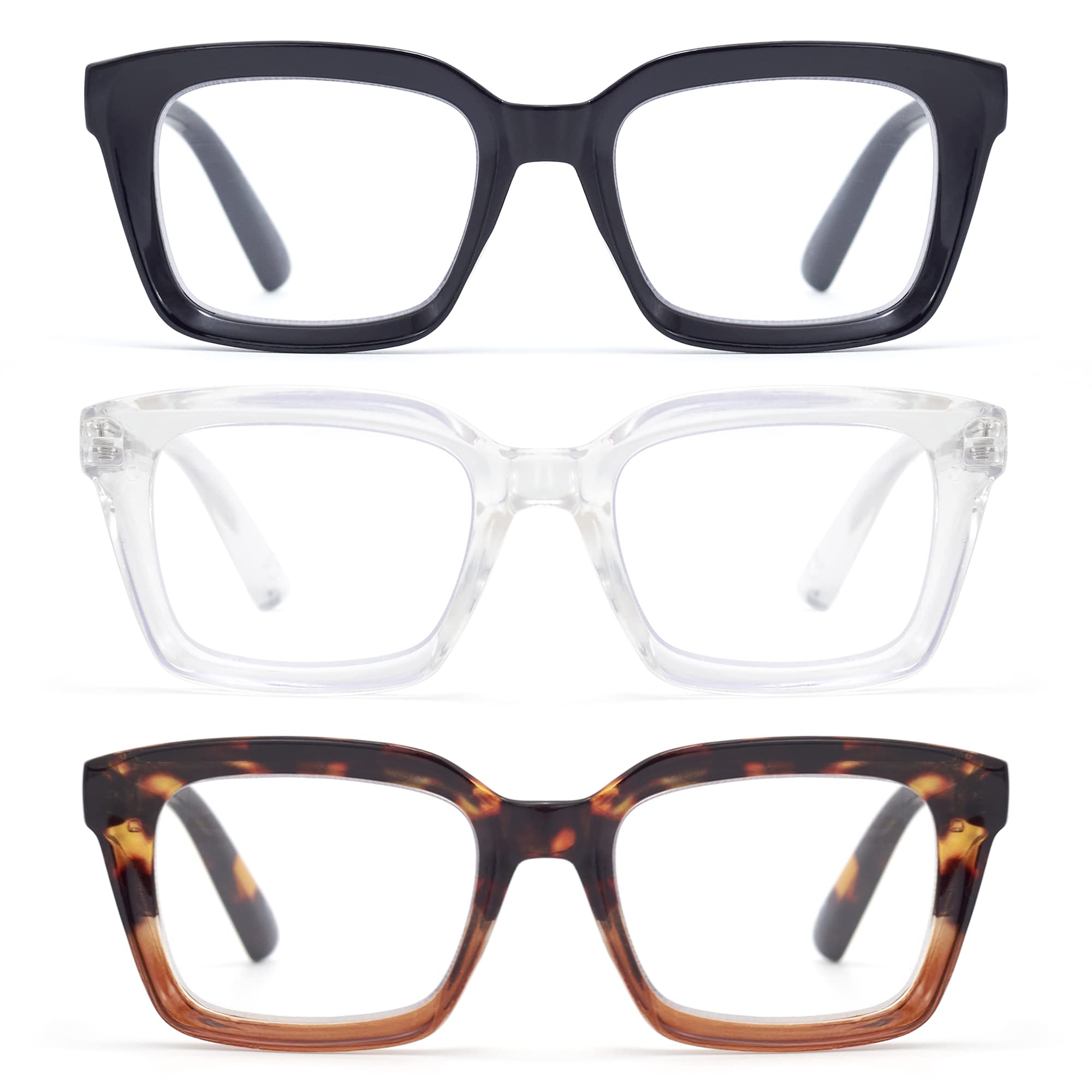HIGHLIKE Oversized Blue Light Blocking Reading Glasses for Women - Stylish Square Frame Spring Hinge Computer Glasses for Office Work & Screen Time
