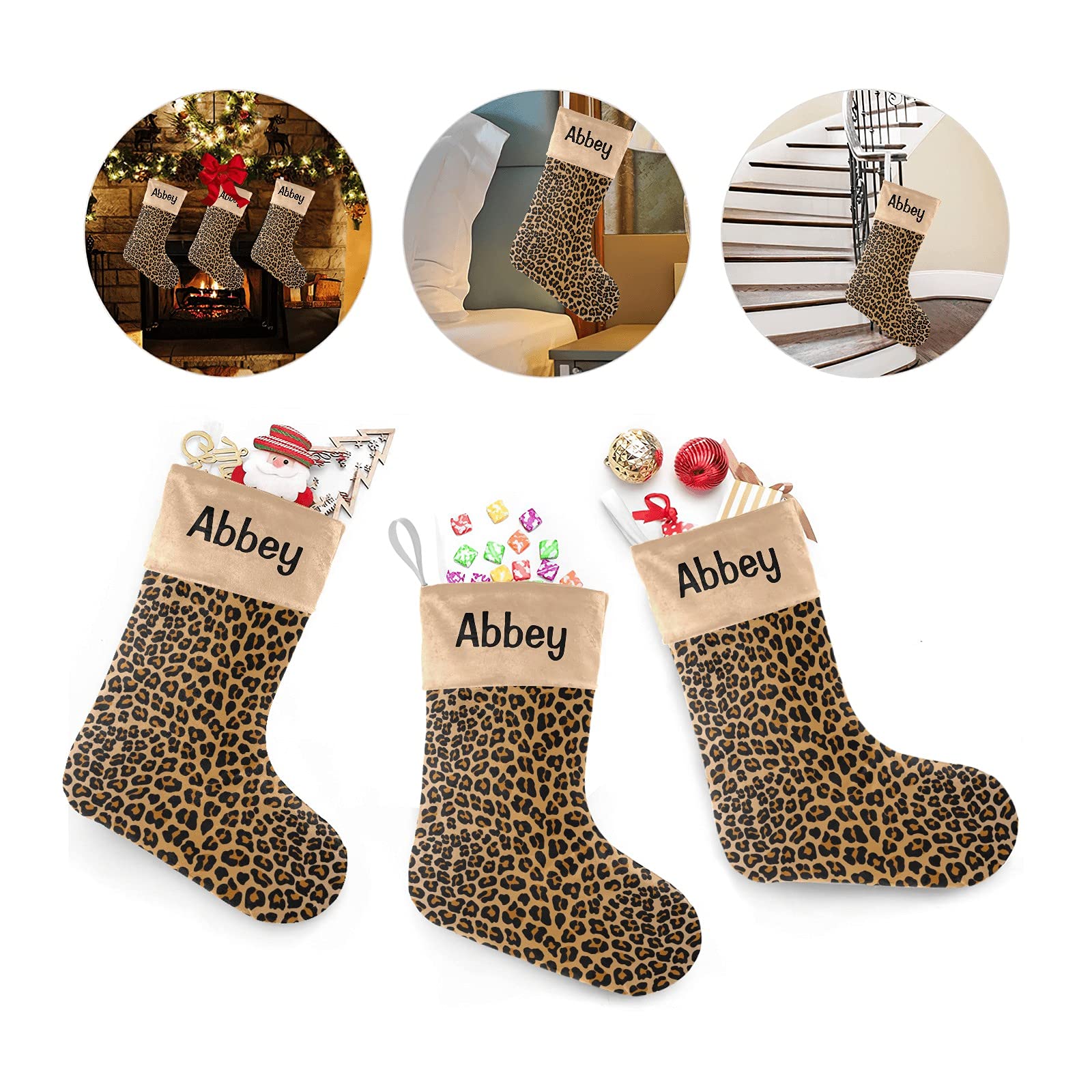 Personalized Leopard Print Christmas Stocking for Dogs - Custom Name Pet Stocking, 17.52 x 7.87 Inch Holiday Gift for Puppies - Perfect for Pet Lovers & Christmas Decorations
