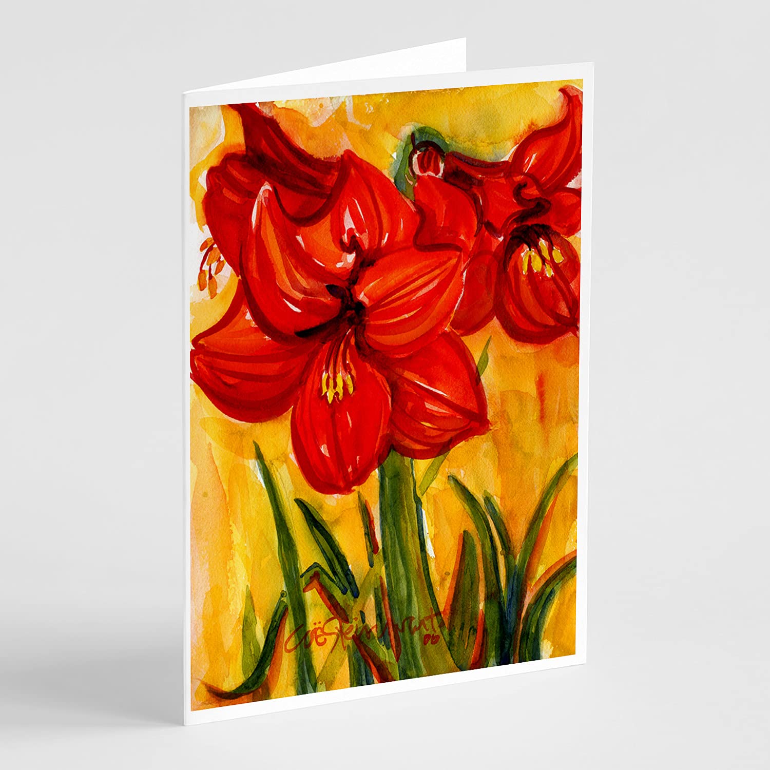 Caroline's Treasures 6067GCA7P Amaryllis Flower Greeting Cards - Pack of 8 Blank A7 Note Cards (5x7 inches) with Envelopes | Whimsical Floral Design for Birthday, Thank You & Holiday Cards