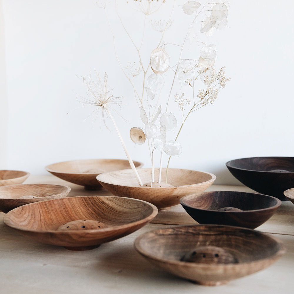 Handmade Wooden Dried Flower Bowl - Natural Home Decor for Centerpieces, Wedding Decorations & Rustic Table Settings