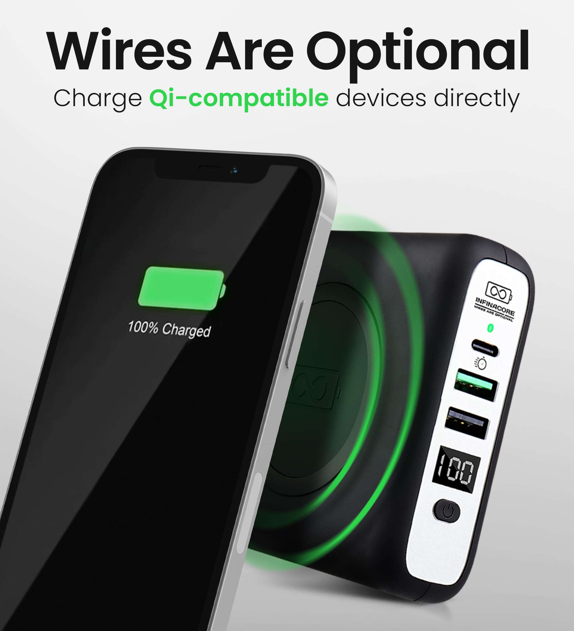 InfinaCore P3 Pandora 10000mAh Portable Power Bank - 3-in-1 Fast Wireless Charger for iPhone 15/14/13, Samsung Galaxy S23/S22 - USB C & USB 2.0 Compatible - Includes Global Travel Adapters - Perfect for Travel, Camping & Emergency Charging - Midnight Black