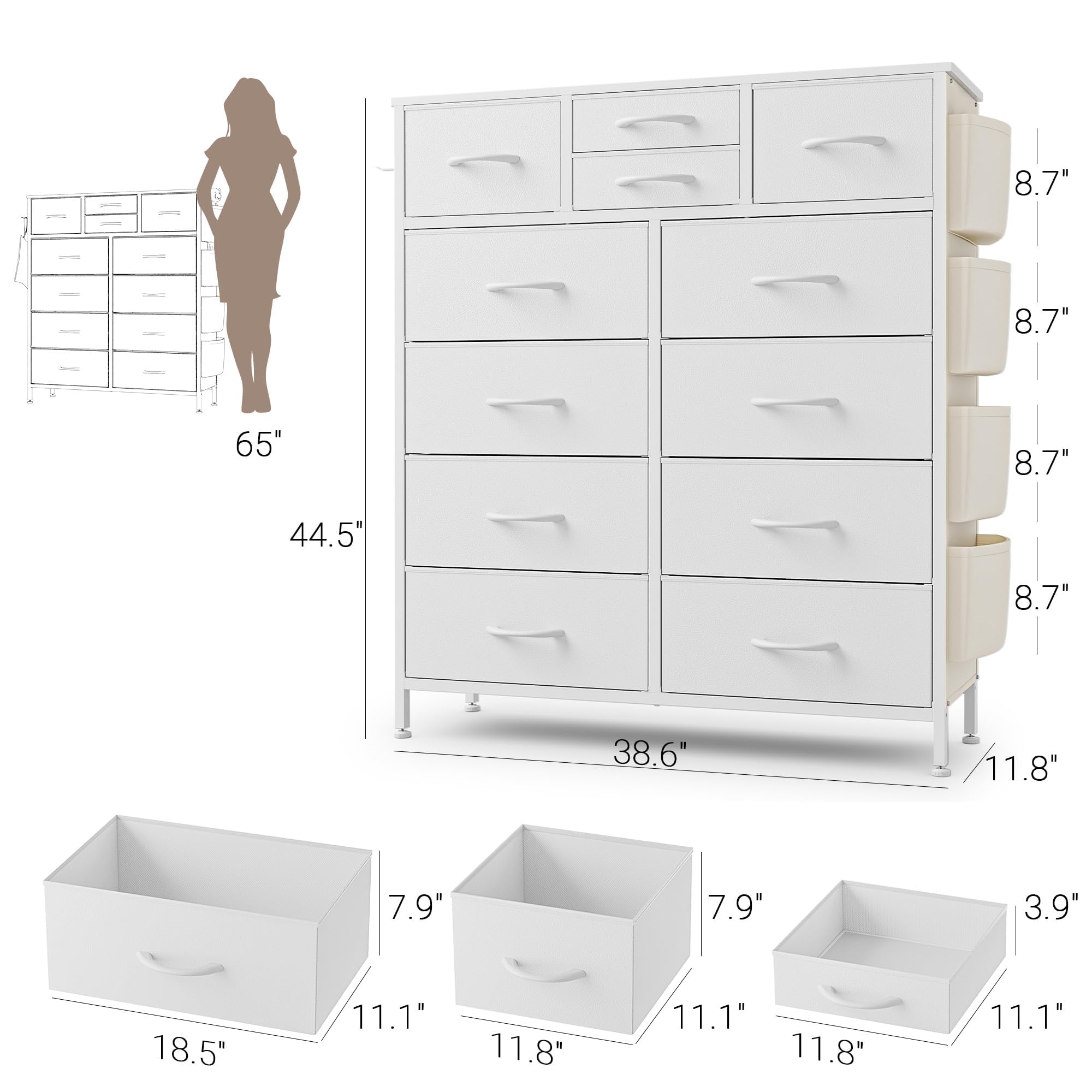 White Dresser with 12 Drawers - Bedroom Storage Organizer for Clothes & Accessories - Perfect for Hallway or Entryway