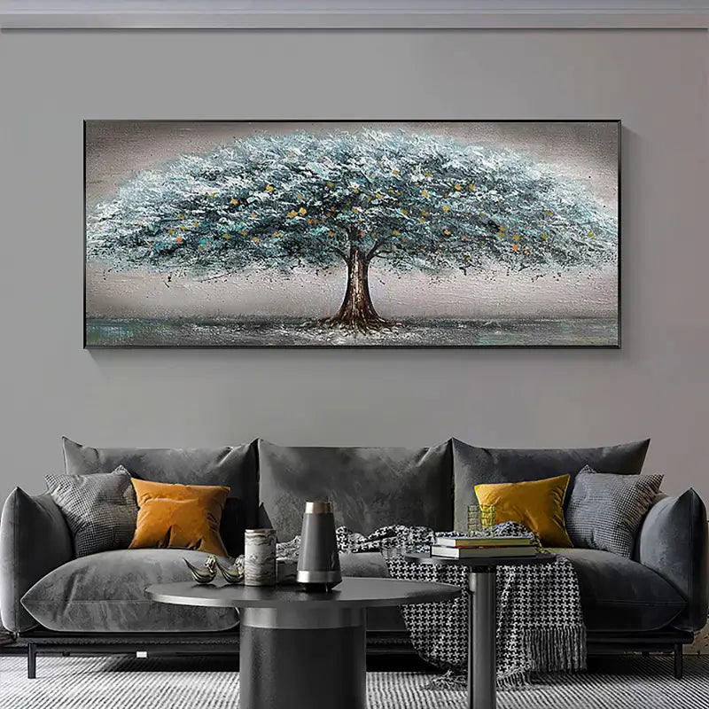 Beautiful Flower and Tree Painting #FT008 - Handmade Canvas Art for Home Decor, Living Room, Bedroom & Office Wall