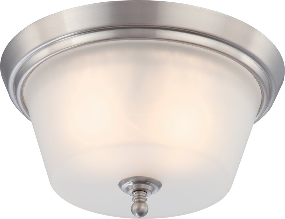 13W Surrey 2-Light Brushed Nickel Flush Mount Ceiling Light Fixture - Perfect for Bedroom, Hallway, and Kitchen Lighting