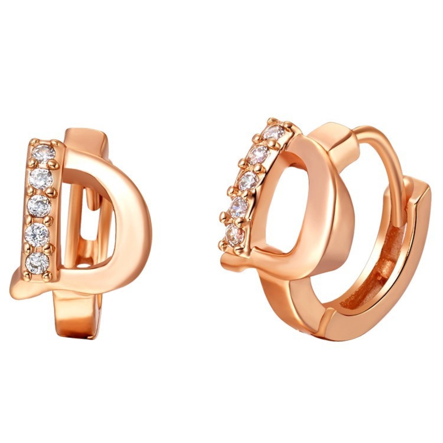 Rose Gold Cubic Zirconia Stud Earrings for Women - Elegant White CZ Letter Earrings - Perfect for Valentine's Day Gifts, Anniversary, Birthday & Everyday Wear