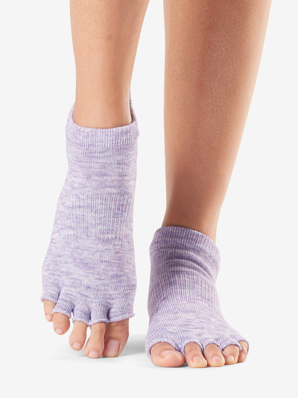 Toesox Half Toe Low Rise Non-Slip Grip Socks for Yoga, Pilates & Barre - Heather Purple - Perfect for Dance, Workouts & Studio Fitness