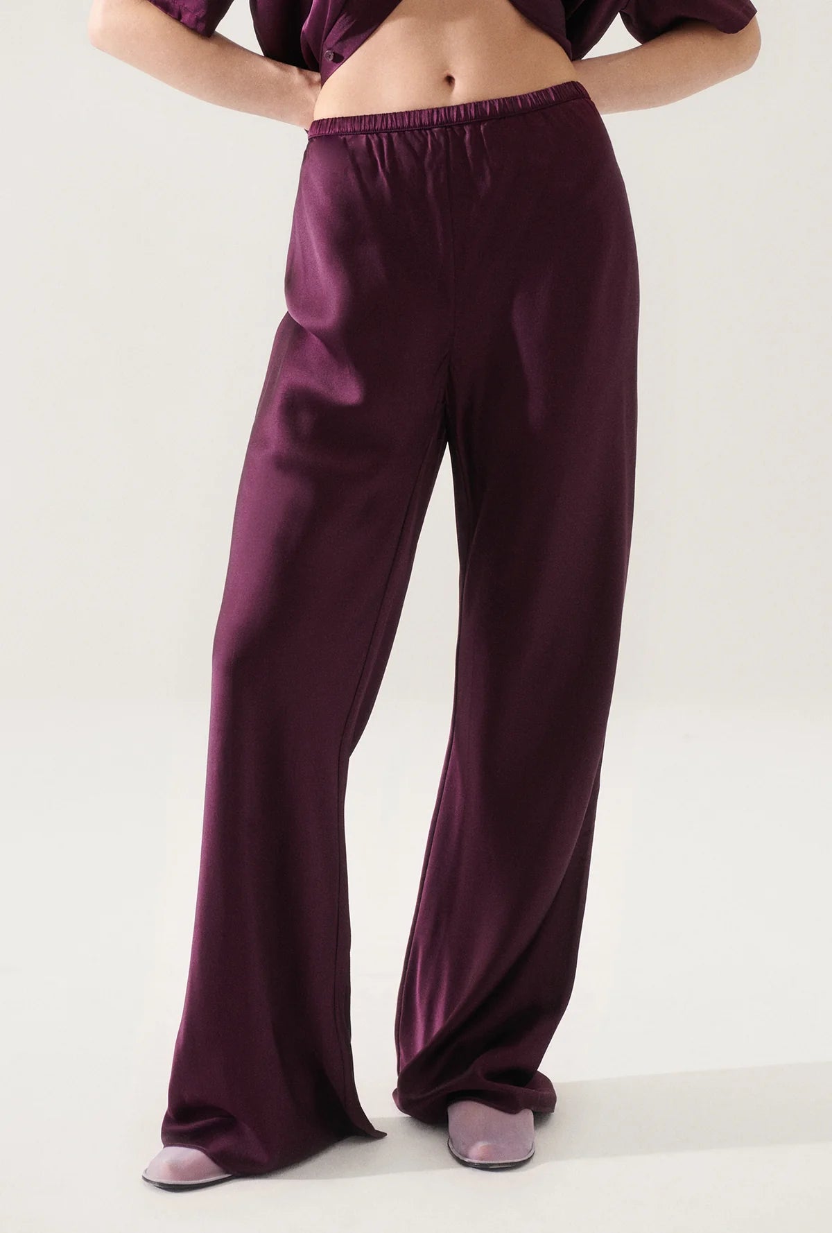 Stylish Bias Cut Pants in Blood Plum Color - Perfect for Office Wear & Casual Outfits