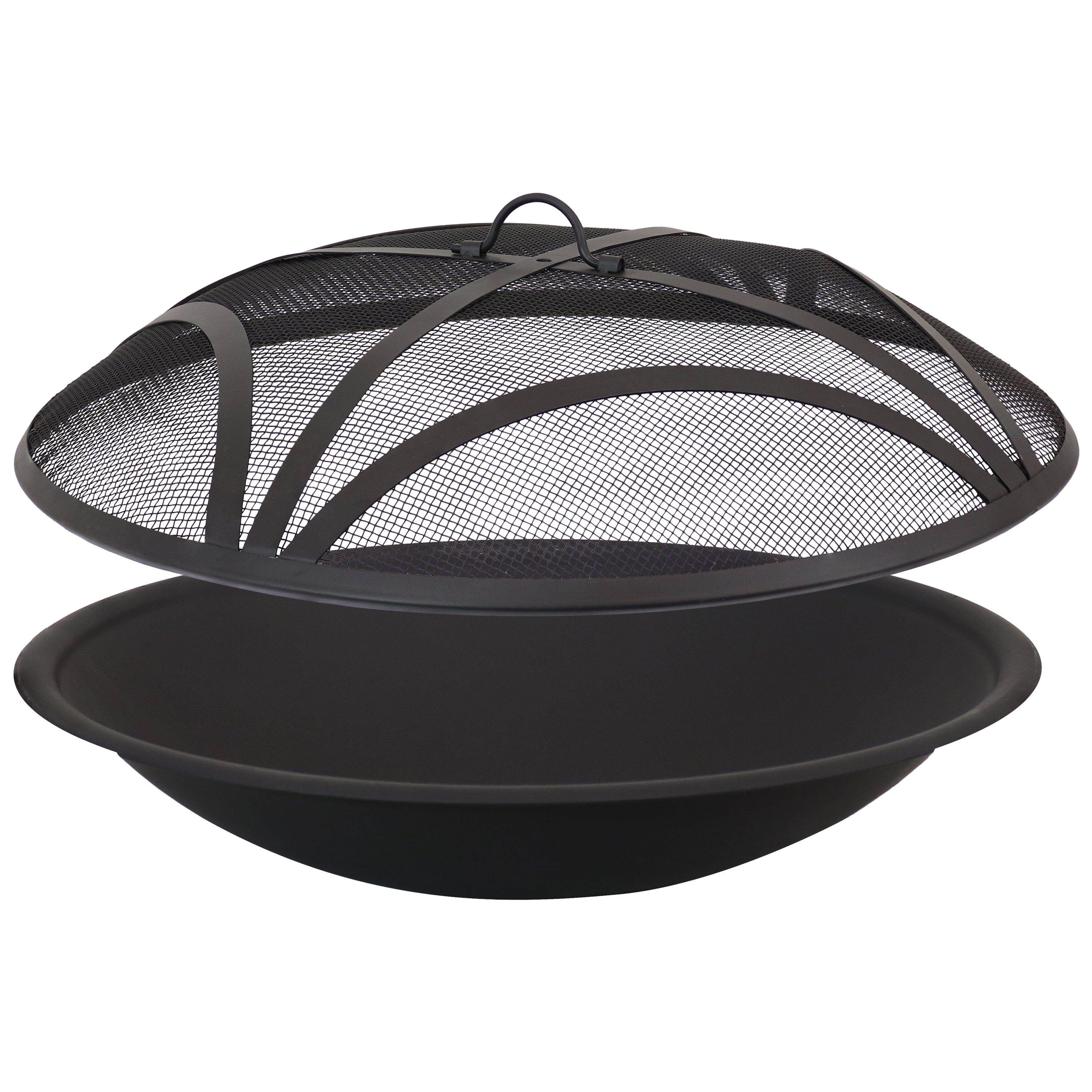 Sunnydaze 24-Inch Steel Fire Pit Bowl with Spark Screen - Durable Outdoor Fire Pit Accessory for Camping, Backyard, and Patio Use
