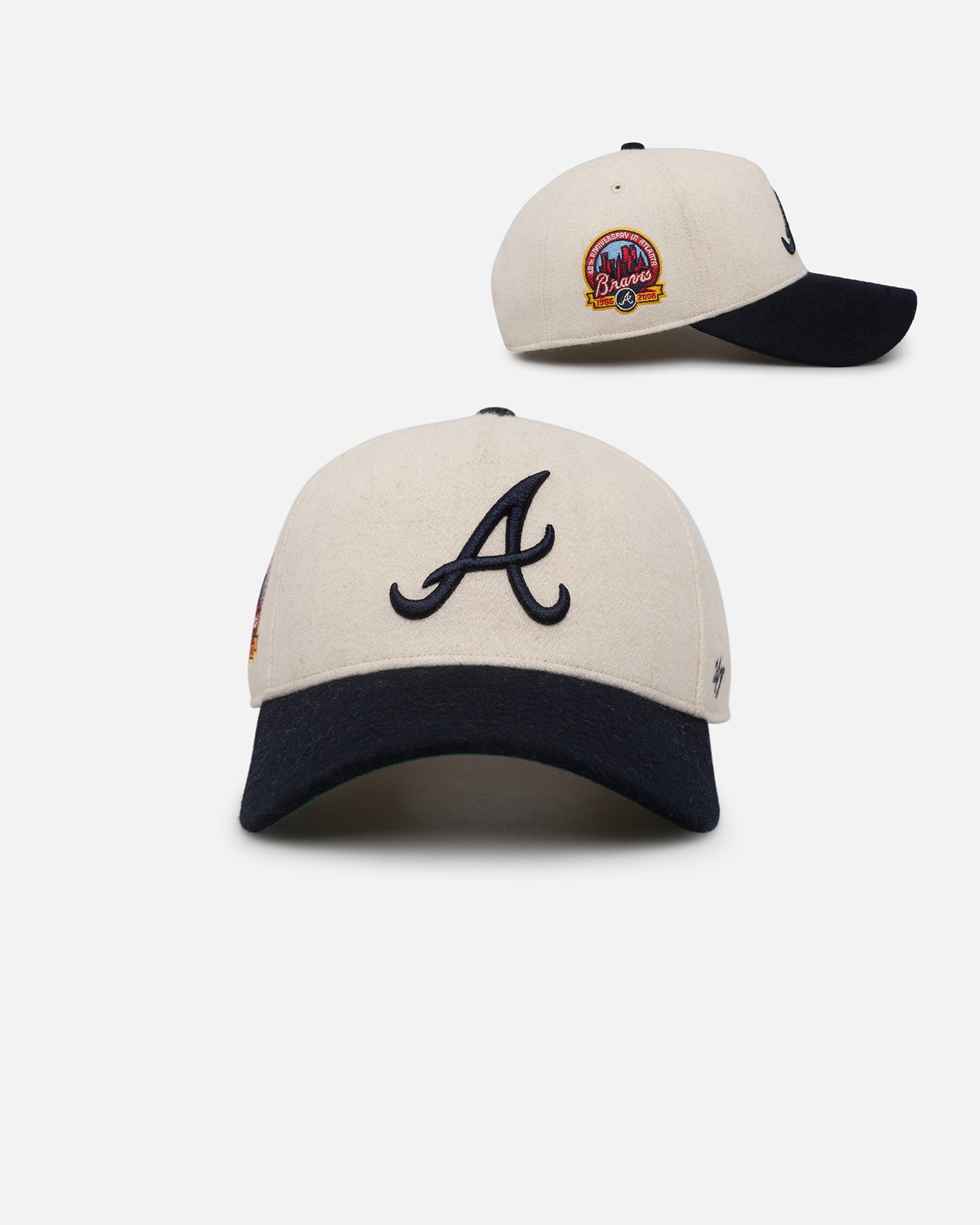 47 Brand Atlanta Braves Wooly Sure Shot Offside DT Snapback Hat - Natural/Navy - Perfect for Baseball Games, Sports Events & Casual Wear