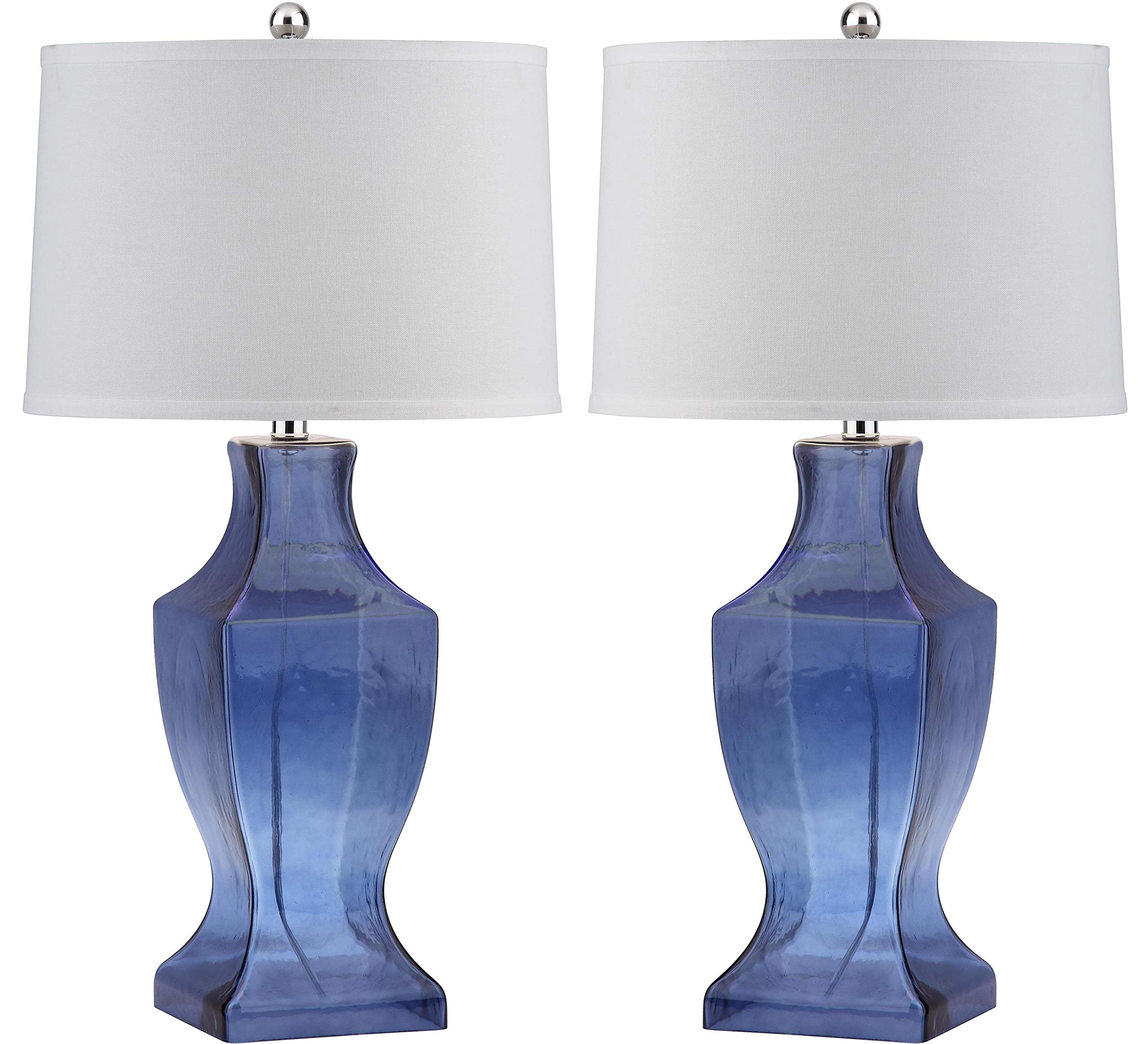 Safavieh Blue and White Glass Bottom Table Lamp Set of 2 - Modern Home Decor for Living Room, Bedroom & Office Lighting