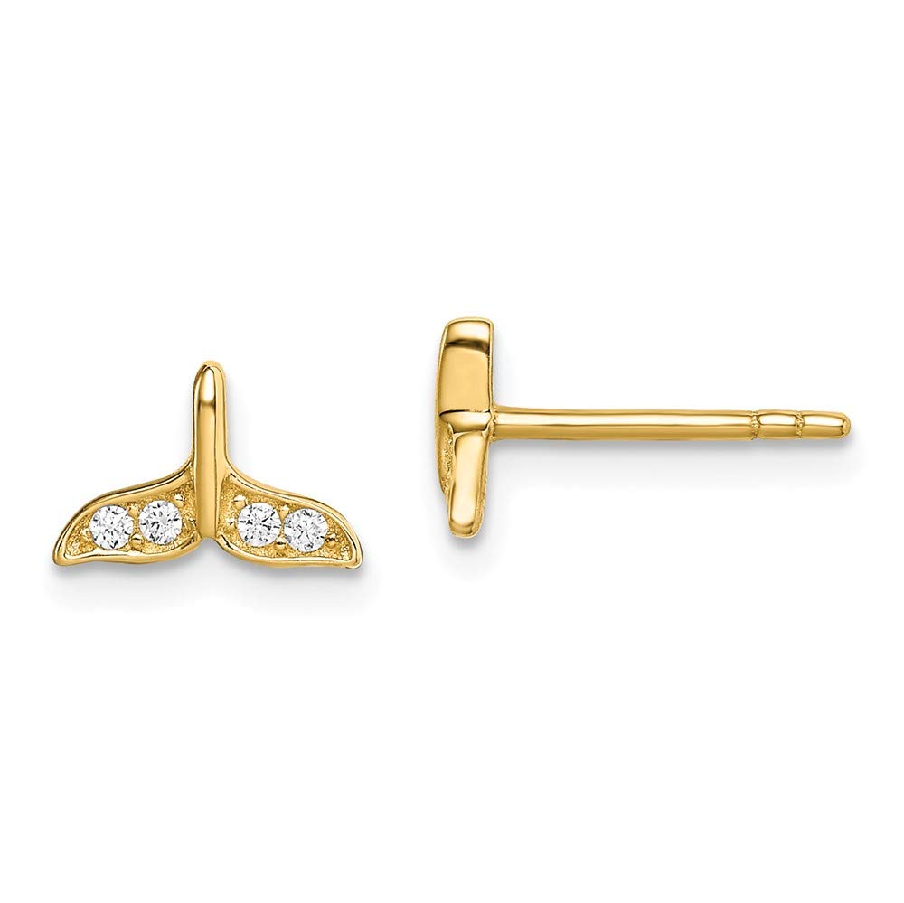 14K Yellow Gold Madi K Cubic Zirconia Whale Tail Post Earrings for Women - Elegant Dainty Stud Earrings for Everyday Wear, Gift Giving & Special Occasions