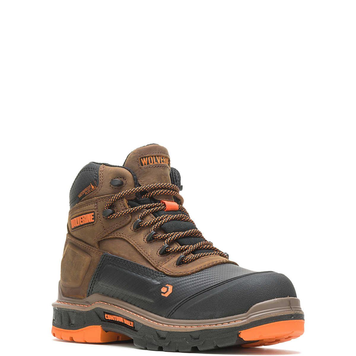 Men's Overpass Carbonmax 6 Work Boots - Brown Leather Steel Toe Safety Shoes for Construction & Outdoor Work | Durable Slip-Resistant Work Boots for Men