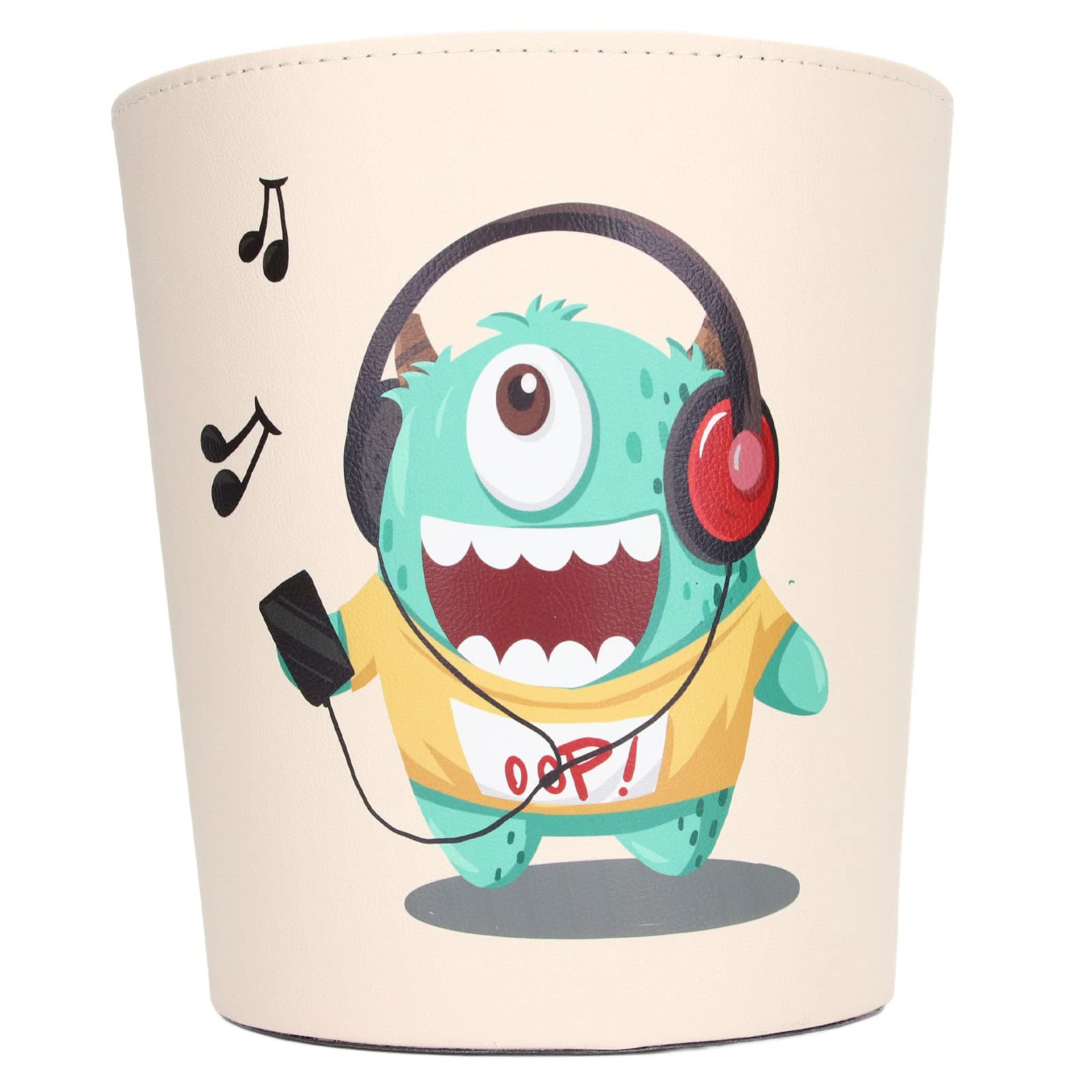 Hztyyier Cartoon Leather Trash Can - Large Capacity Green Monster Design with Anti-Slip Base, Waterproof PU Leather Waste Bin for Kids Room | Perfect for Bedroom, Playroom & Nursery Organization