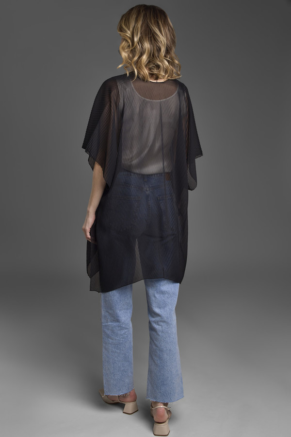 Elegant Black Pleated Short Kimono Robe - Lightweight Loungewear for Women, Perfect for Spa, Yoga, and Relaxation at Home
