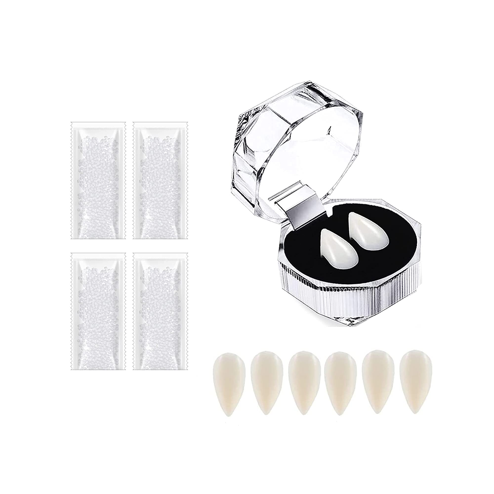 Vampire Teeth Fangs for Halloween Cosplay Costume - 4 Pairs with Adhesive - Perfect for Halloween Parties, Vampire Costumes & Themed Events