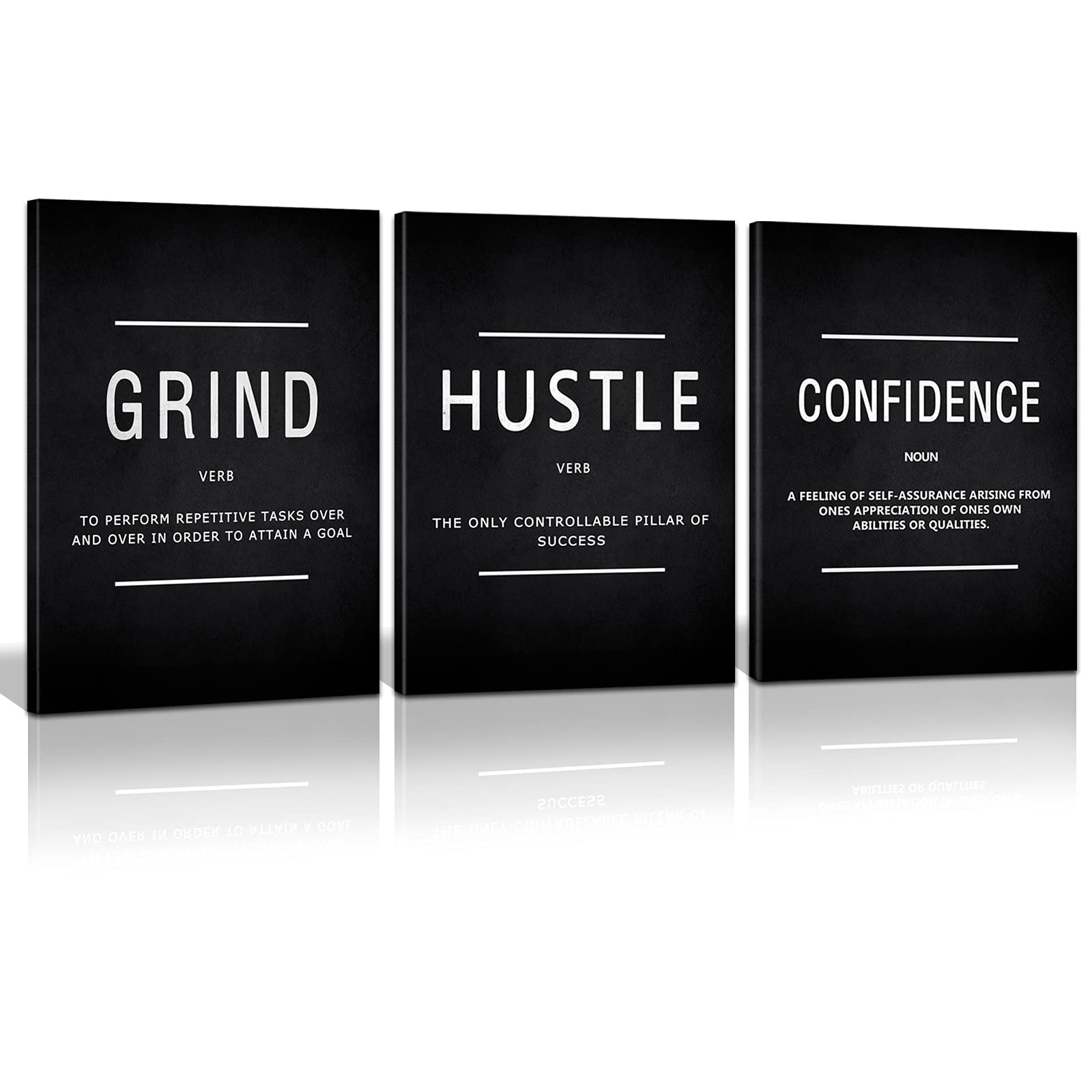 KAWAHONE Motivational Success Canvas Wall Art - Grind Hustle Confidence Inspirational Quotes Framed Painting for Office & Workplace Decor | Ready to Hang | Perfect for Entrepreneurs, Home Office & Business Spaces