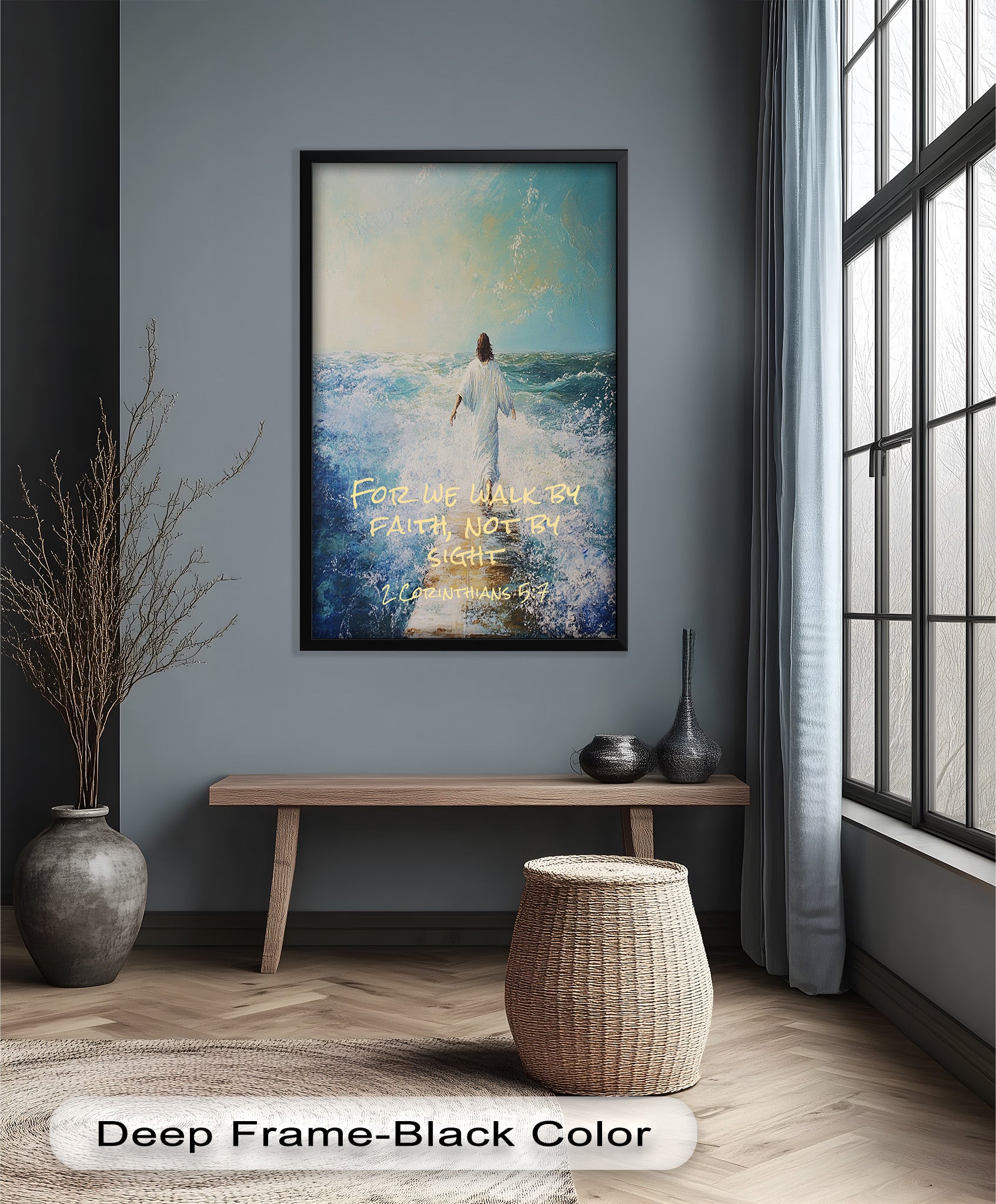 2 Corinthians 5:7 Walk by Faith Bible Verse Oil Painting - Inspirational Christian Wall Art for Home, Church & Office Decor
