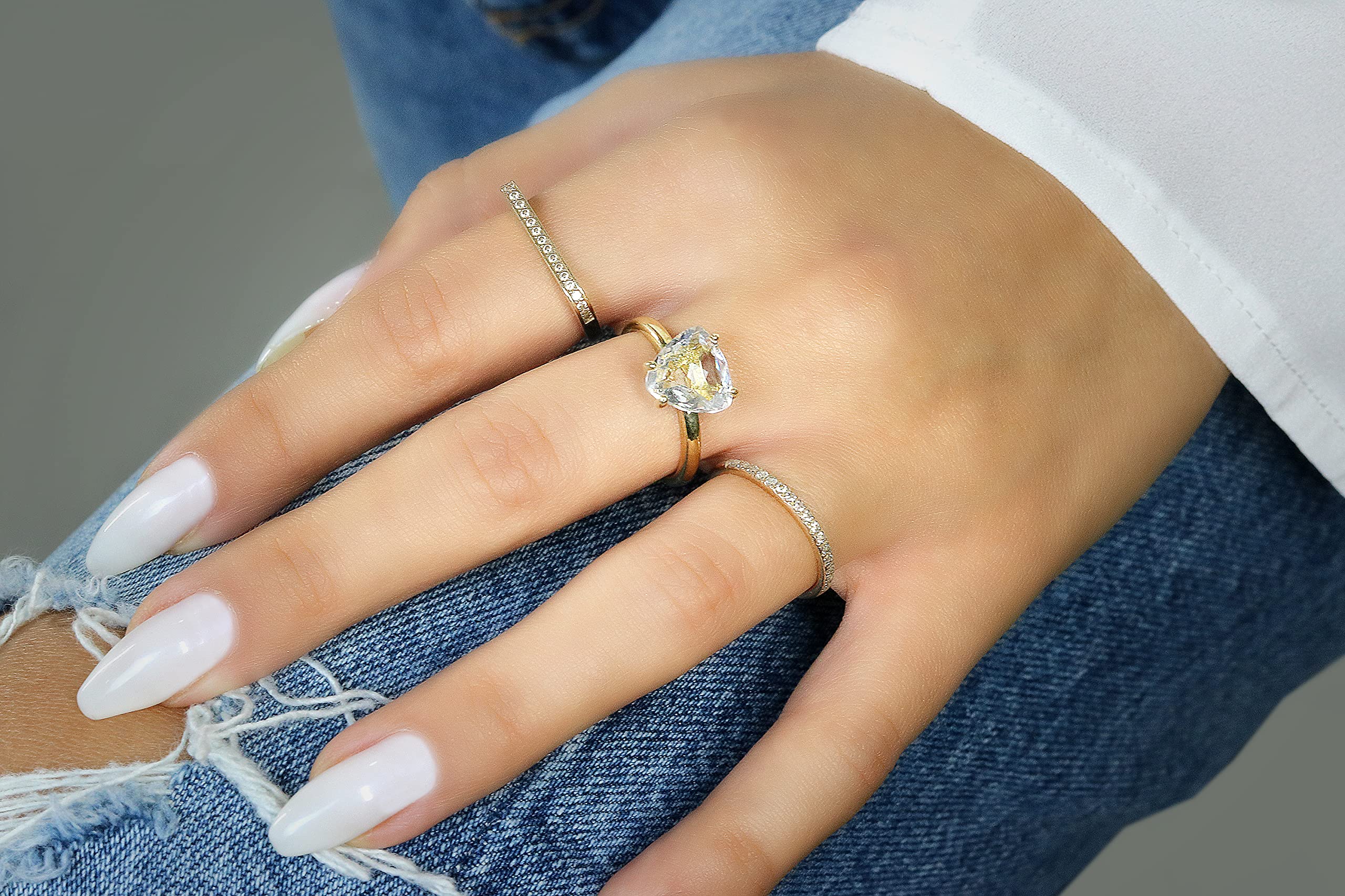 Anemone Unique Rose Gold Rings - 14k Rose Gold Crystal Quartz Engagement Ring - Elegant Jewelry Gift for Prom, Valentine's Day - Handmade with Fancy Box - Perfect for Weddings, Anniversaries & Special Occasions
