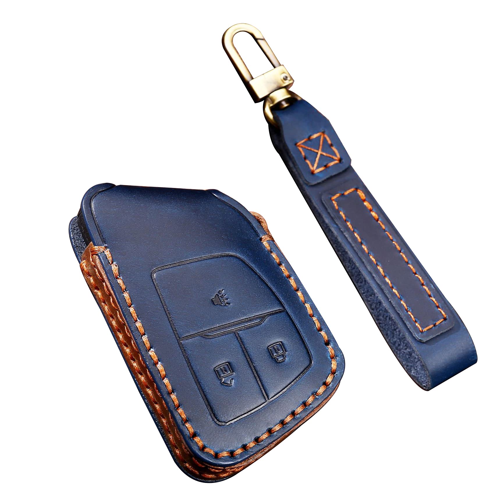 Premium Leather Key Fob Cover for Buick Envision 2020-2021 - 3-Button Smart Remote Key Case with Full Protection (Blue) | Durable Key Holder for Car Keys, Perfect for Everyday Use and Travel