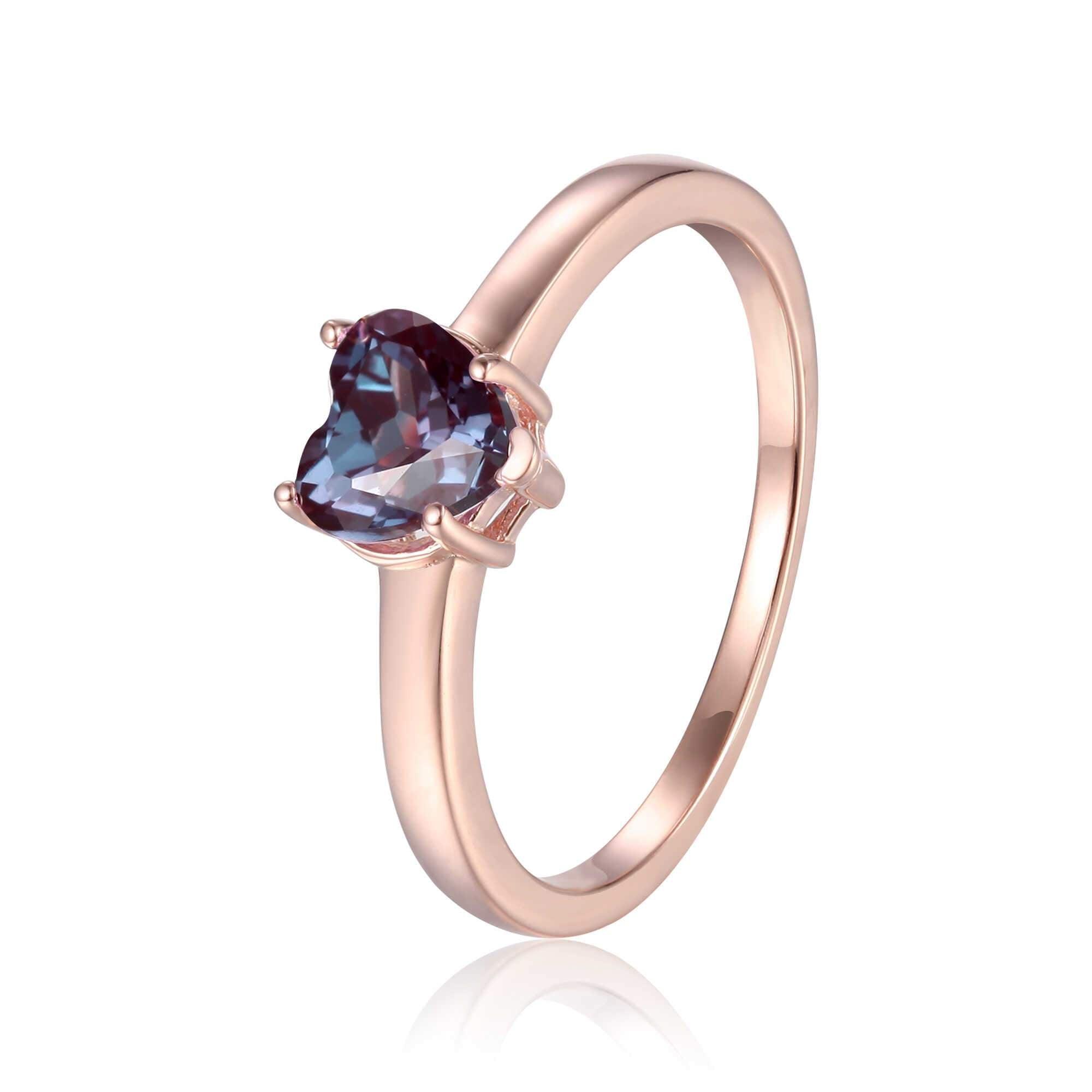 Alexandrite Solitaire Heart Ring - Genuine Alexandrite Gemstone Engagement Ring for Women, 14K Gold Heart-Shaped Promise Ring, Perfect for Valentine's Day, Anniversary & Romantic Gifts