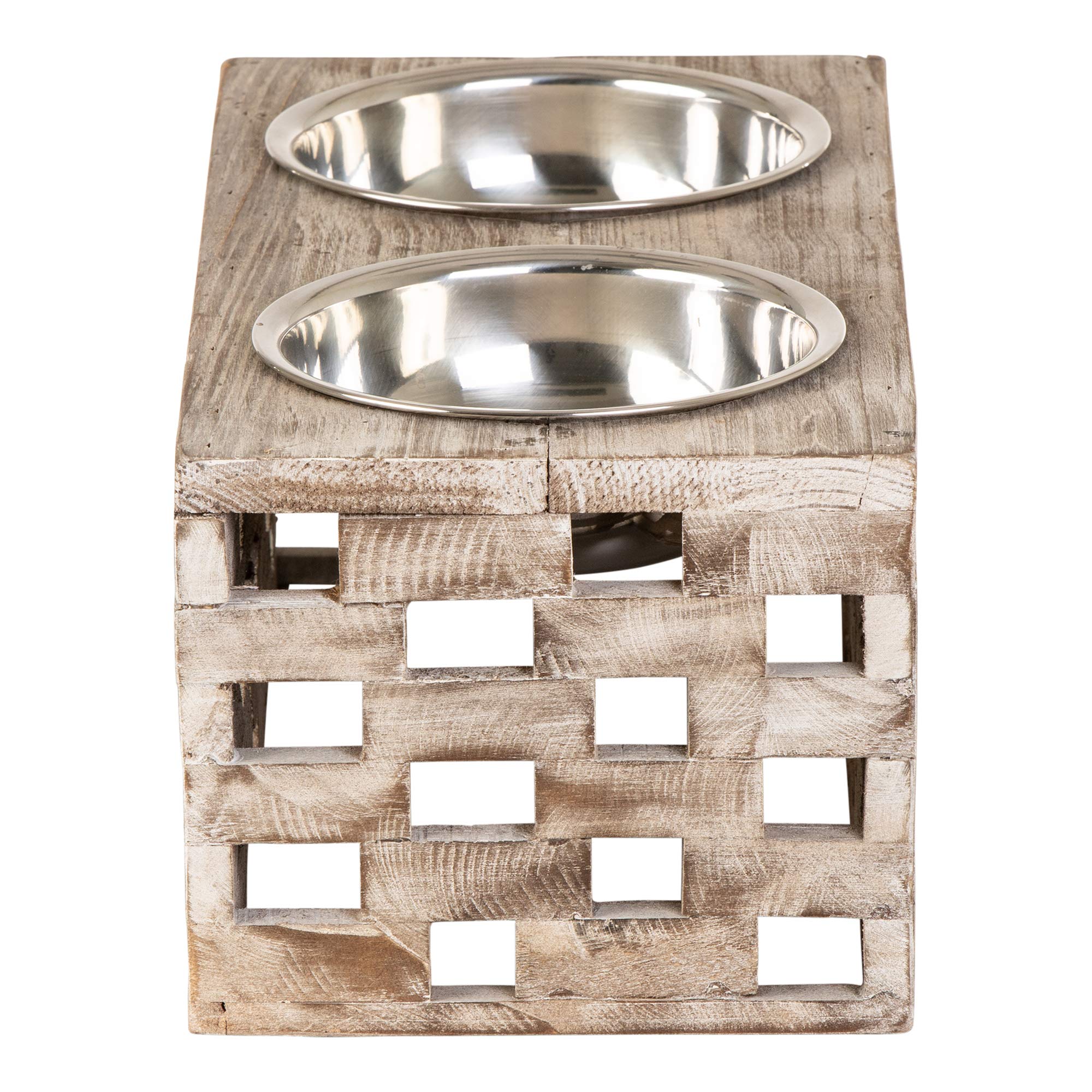 Stainless Steel Elevated Double Bowl Pet Feeder for Dogs & Cats - Large Size, Berjen Block Design - Perfect for Indoor & Outdoor Feeding
