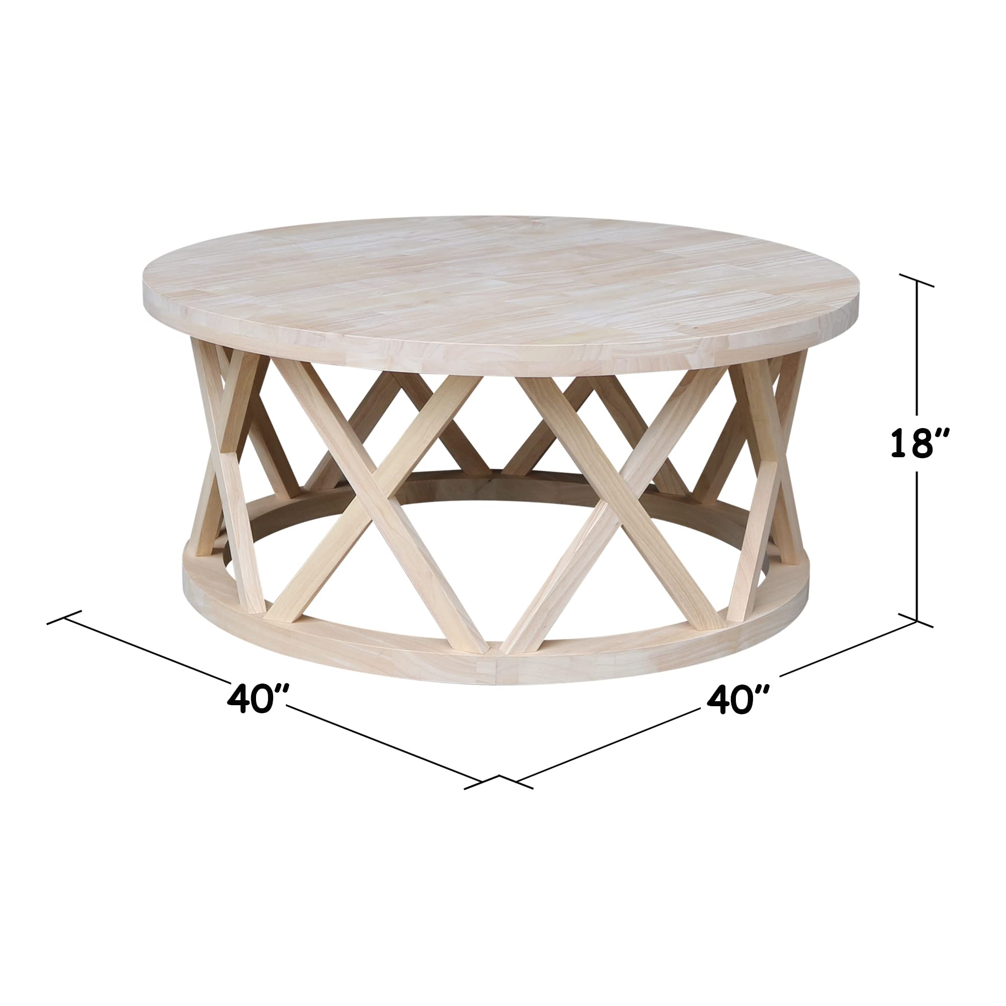 IC International Concepts Solid Wood Ceylon Round Coffee Table - Unfinished Natural Wood for Living Room, Lounge & Office Decor