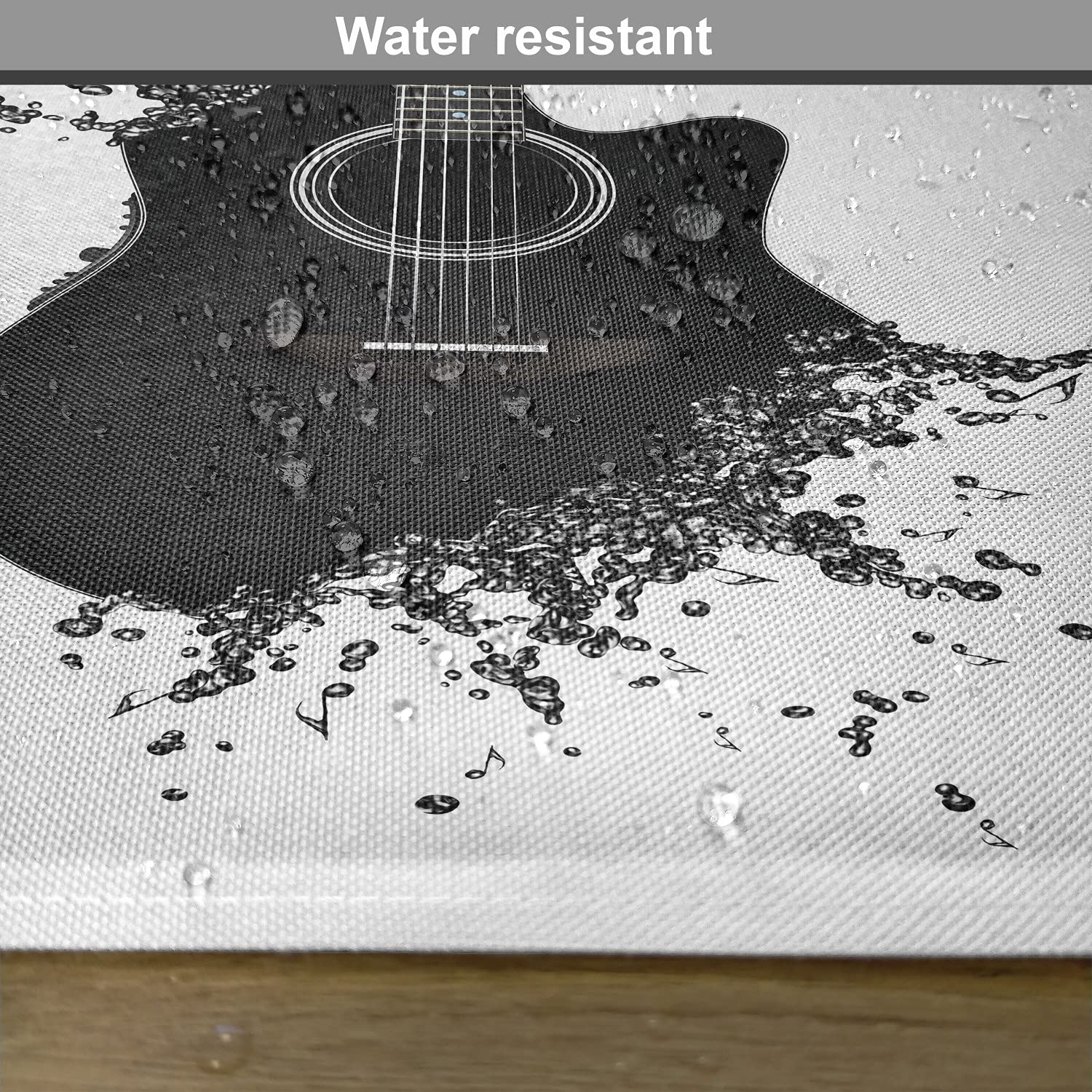 Ambesonne Guitar Placemats Set of 4 - Monochrome Acoustic Instrument Design with String Details, Washable Fabric Table Mats for Dining Room Decor (12x18 Inches, Black & White) - Perfect for Music Lovers, Dinner Parties & Themed Decorations