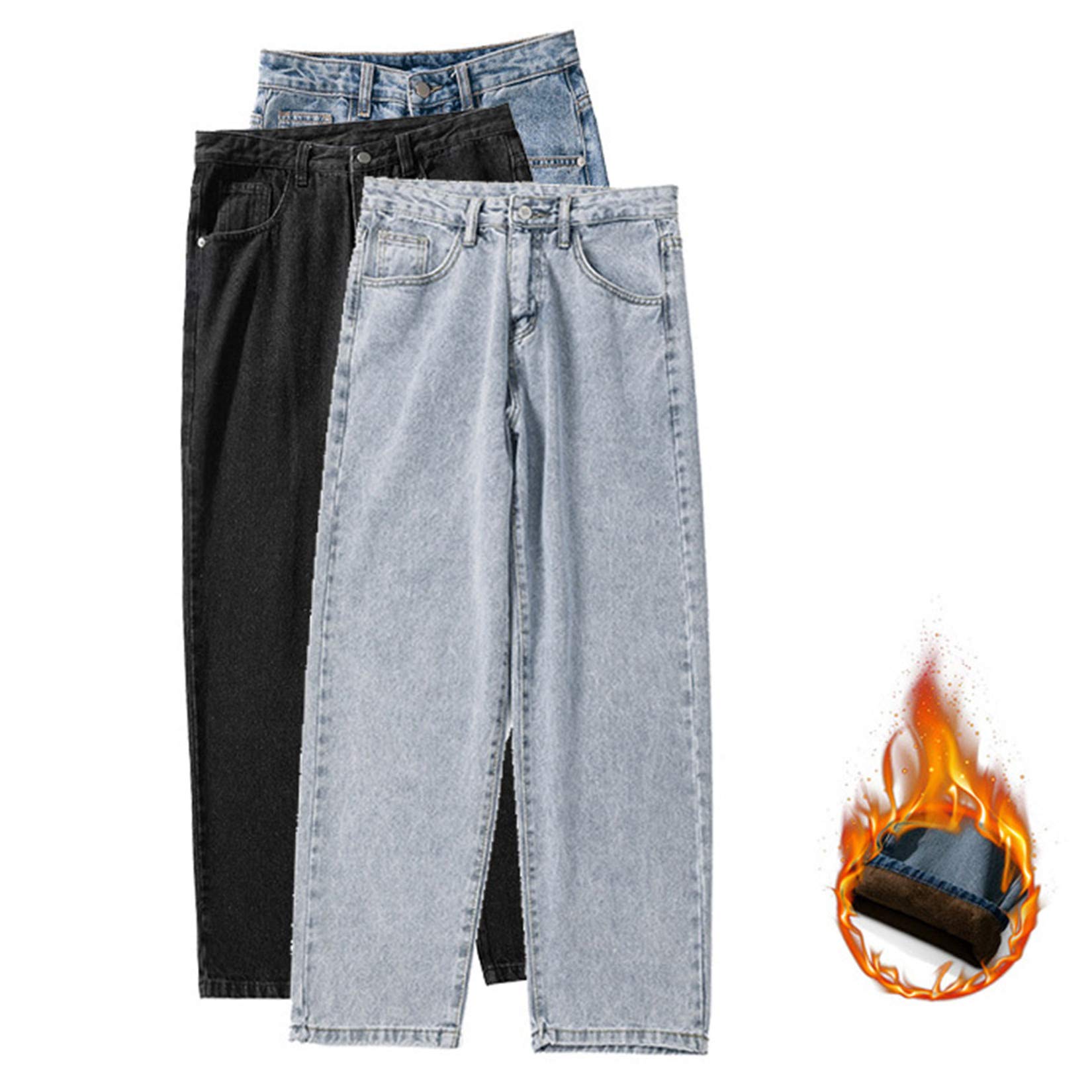 Andongnywell Men's Loose Fit Straight Leg Jeans - Baggy Denim Pants with Thick Fabric for Casual Wear, Street Style & Everyday Comfort