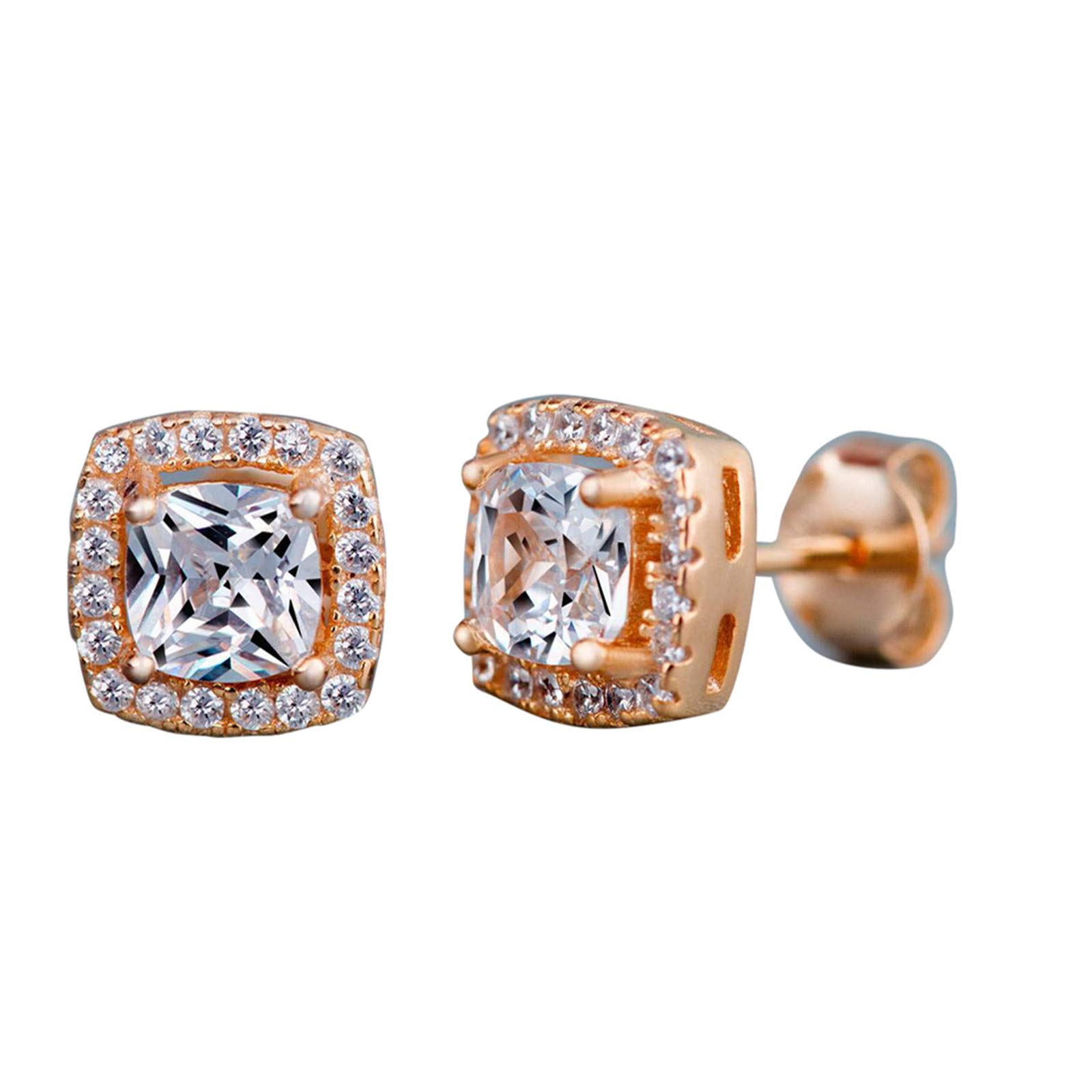 Novania Diamond Stud Earrings for Women - Stainless Steel Hoop & Drop Dangle Ear Cuff Jewelry Set (Rose Gold, Square, Free Size) | Perfect for Birthday, Wedding, Christmas Gifts & Everyday Wear