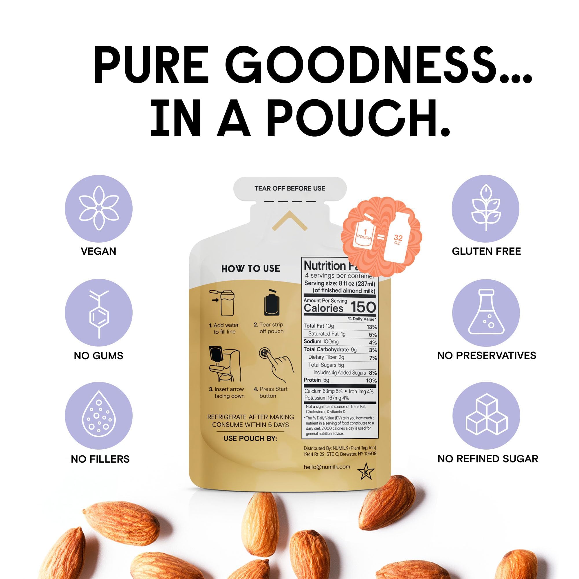Numilk Pouches Variety 12-Pack (8 Original Almond & 4 Vanilla Pistachio) - Instant Creamy Plant-Based Milk - Works with Numilk Nut Milk Maker - Makes 32oz per Pouch - Perfect for Smoothies, Coffee & Healthy Breakfasts