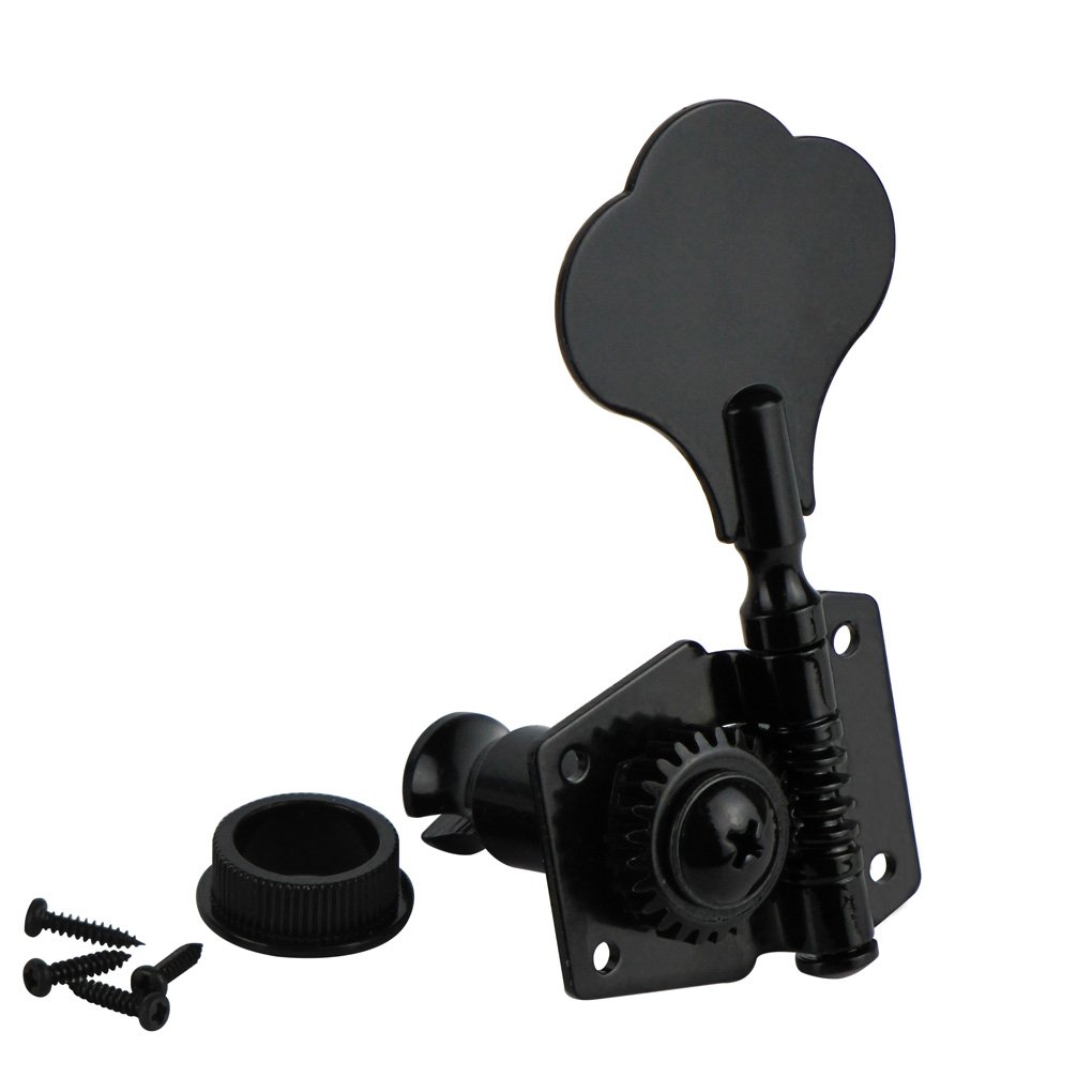FLEOR 5-Piece 4R1L Vintage Open Machine Heads Set for 5-String Electric Bass Guitar - Black - Perfect for Guitar Upgrades & Professional Bass Players