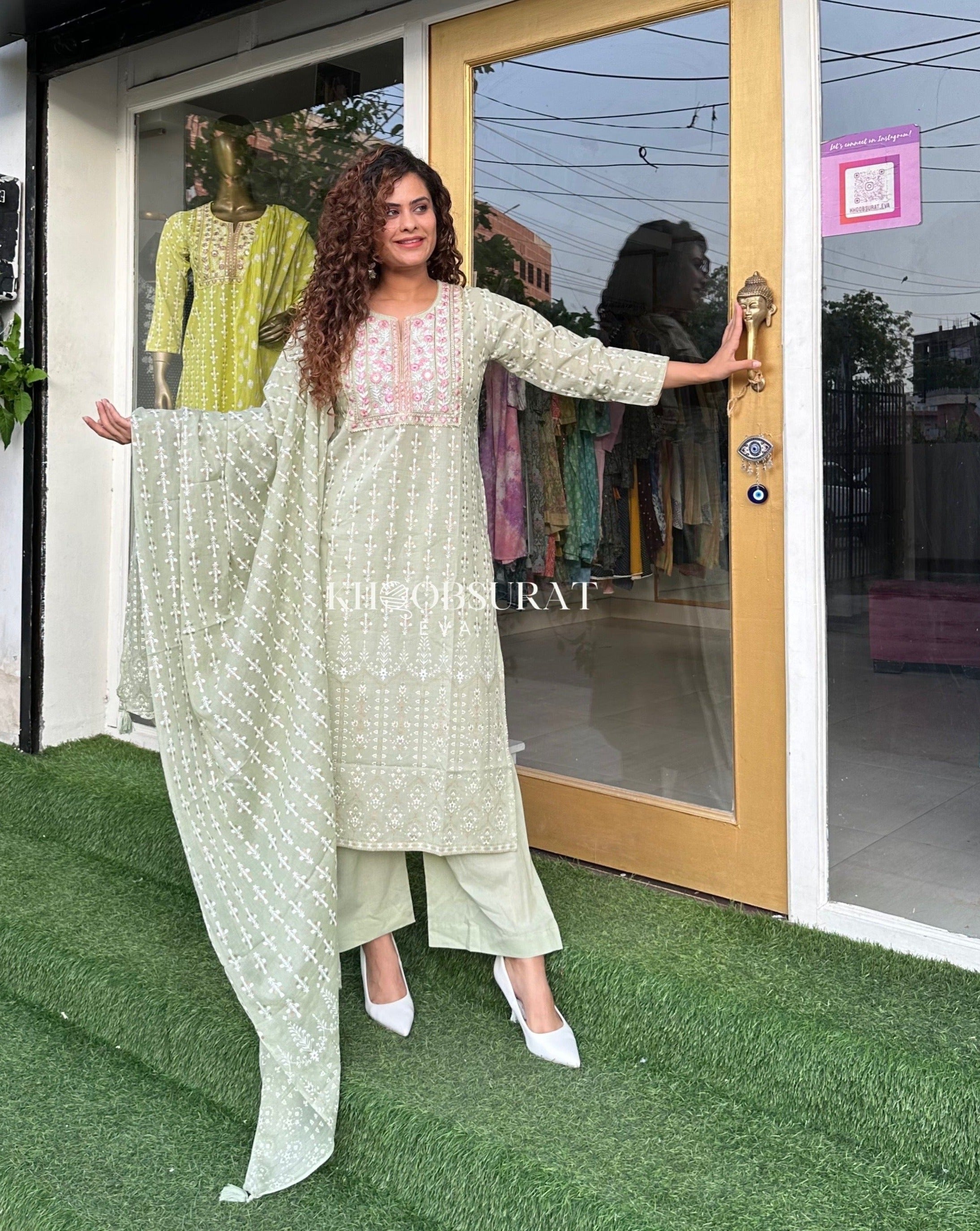 Hamsika Green Embroidered Kurta Suit Set for Women - Traditional Indian Ethnic Wear for Festivals, Weddings & Parties