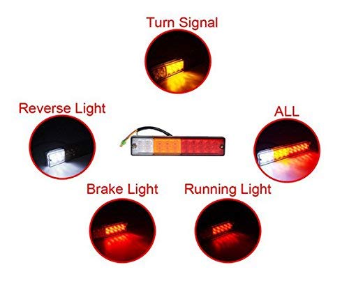 2Pcs LED Trailer Lights - Red/Amber/White 20LEDs for Truck Tail Lights | Brake, Turn Signal & Running Lights