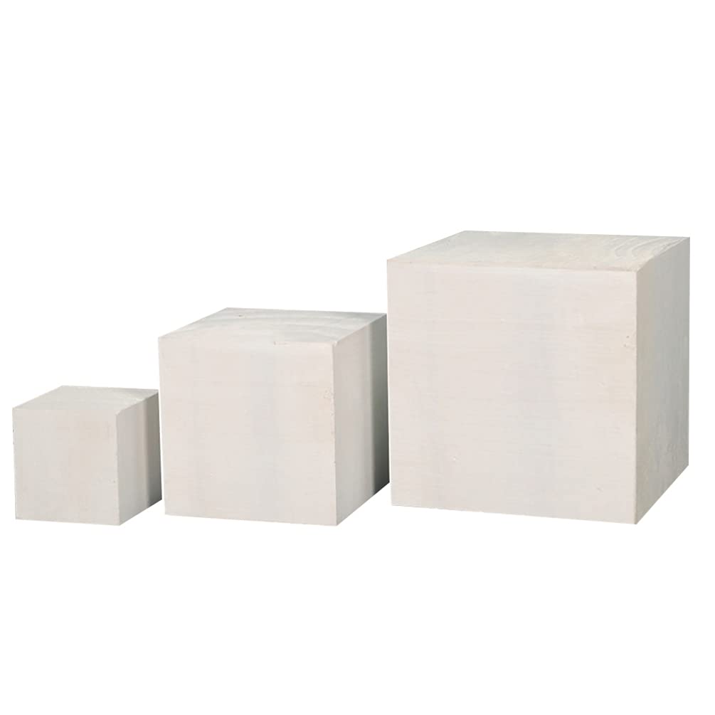 Amosfun 3-Piece White Wooden Jewelry Display Stand - Miniature Square Wood Cube Showcase for Rings, Earrings & Necklaces - Perfect for Boutiques, Craft Fairs & Home Jewelry Organization