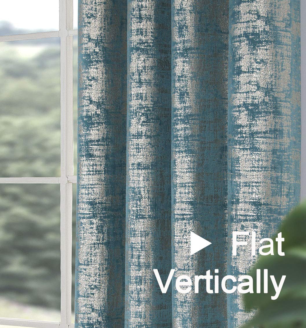Always4u Soft Velvet Curtains 84 Inch Length - Luxury Blackout Curtains with Gold Foil Print for Bedroom & Living Room - Thermal Insulated Window Treatments (Set of 2, Teal) - Perfect for Home Decor, Privacy & Light Control