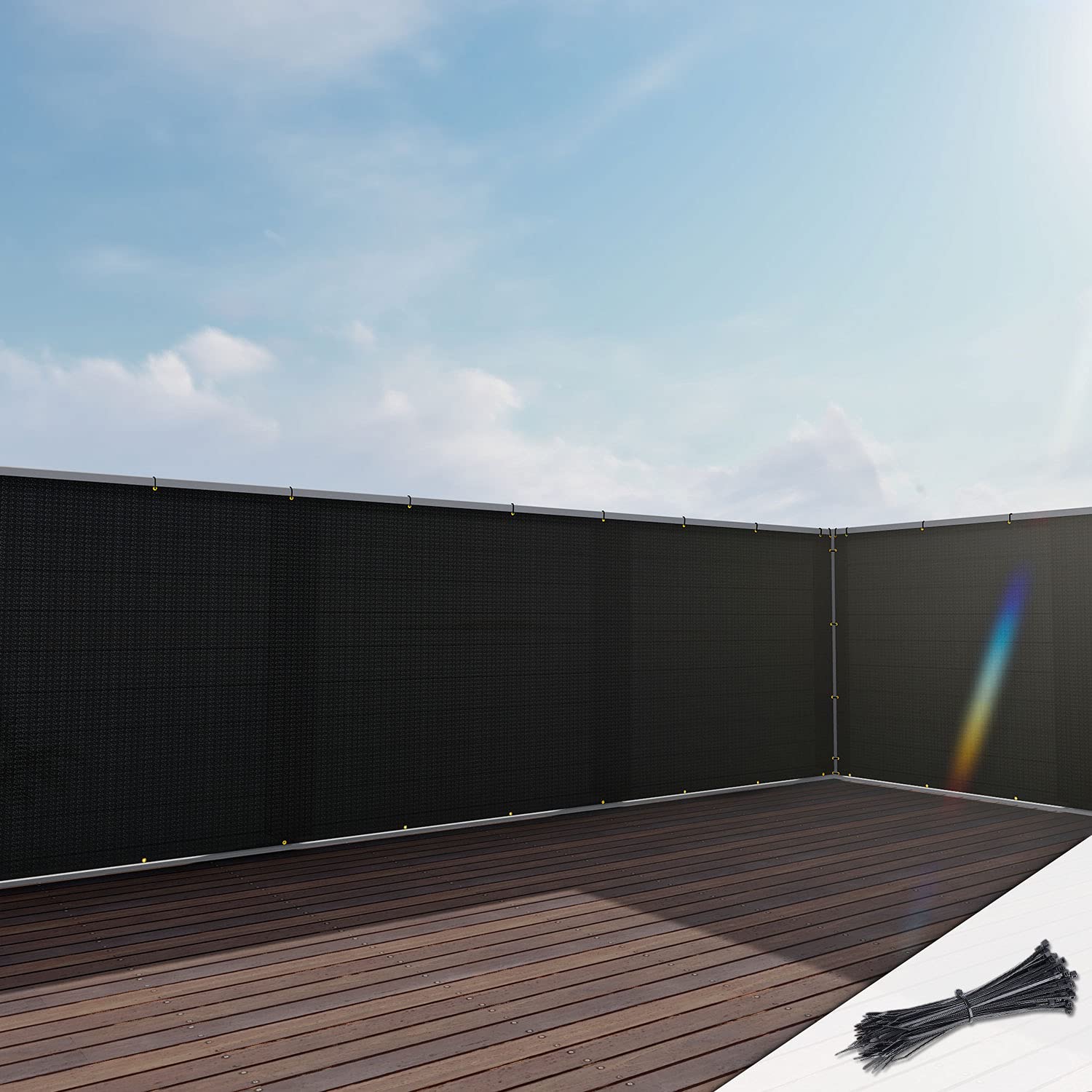 E&K Sunrise 3ft x 137ft Black Balcony Privacy Screen - UV Protected Outdoor Fence Cover with Zip Ties for Deck, Patio, Backyard, Apartment, Pool & Porch | Perfect for Creating Shade & Privacy in Outdoor Spaces