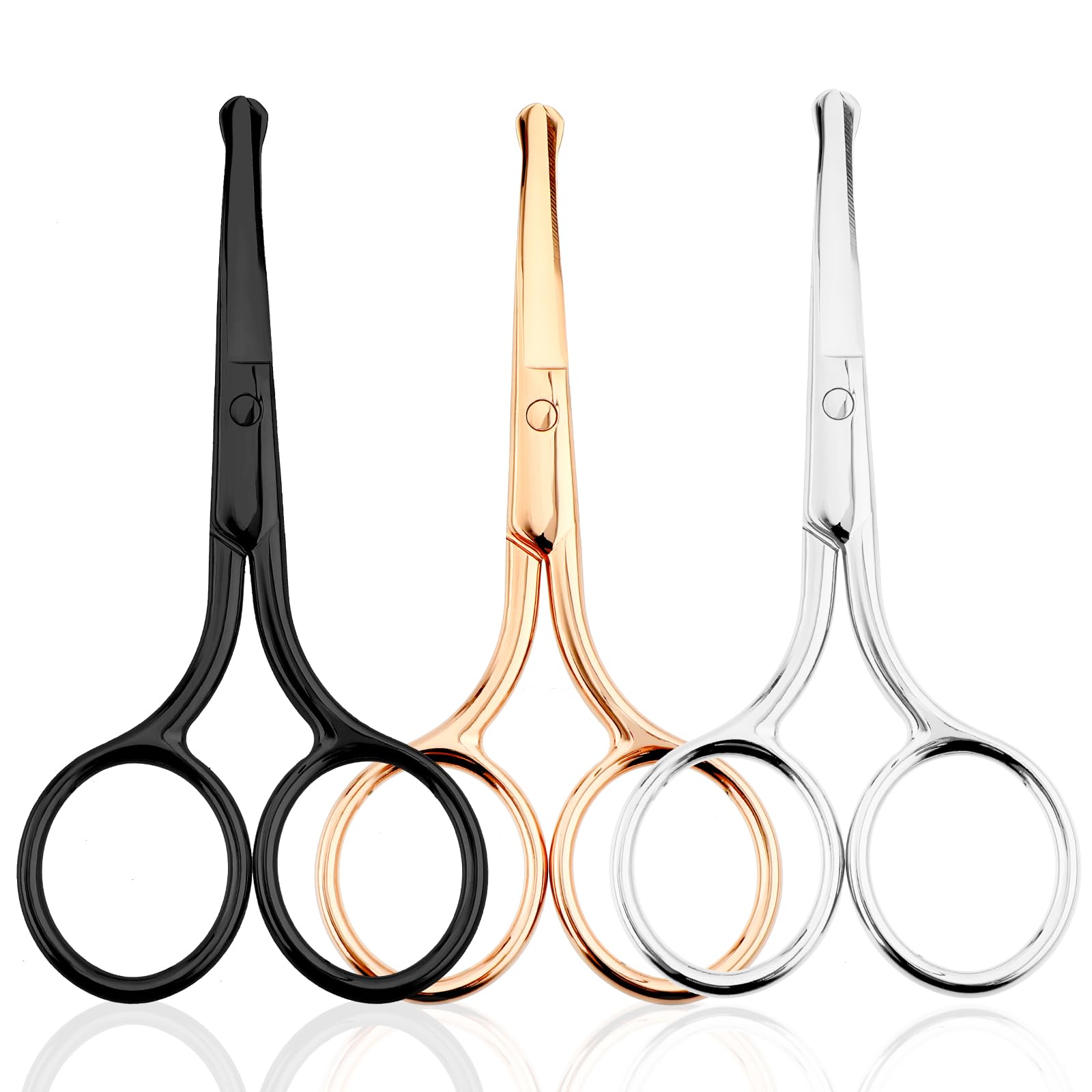 Professional Stainless Steel Eyebrow Scissors for Men - 3-Piece Set with Round Tip Design for Safe Grooming, Nose Hair & Facial Hair Trimming - Perfect for Home, Salon & Travel Use