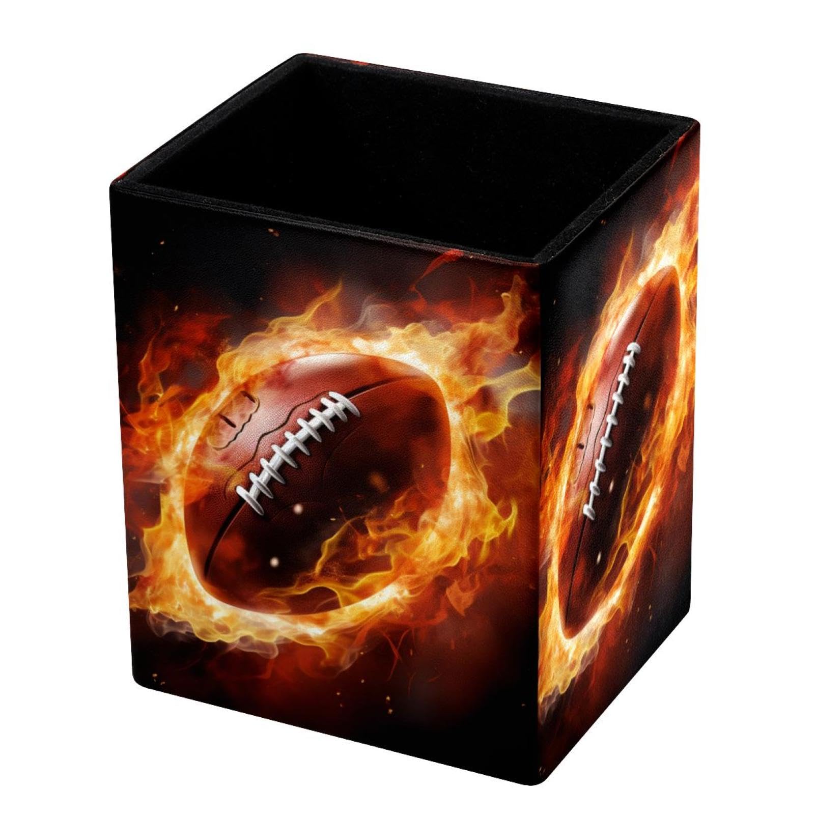 Premium Pen Holder for Desk - Stylish Pen Organizer with American Football & Fire Design - Perfect Desk Accessories for Office, Home & School Use