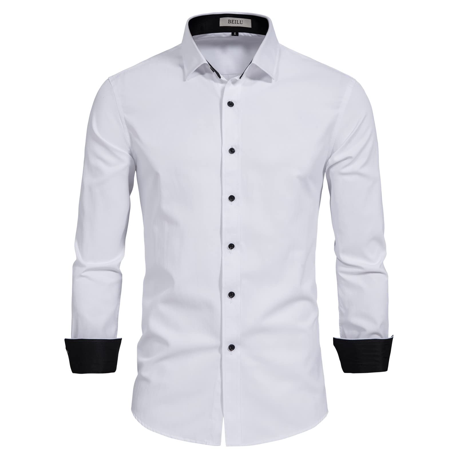 BEILU Men's Casual Button Down Shirts - Slim Fit Long Sleeve Dress Shirts with Color Block Design for Office, Party & Business Casual Wear