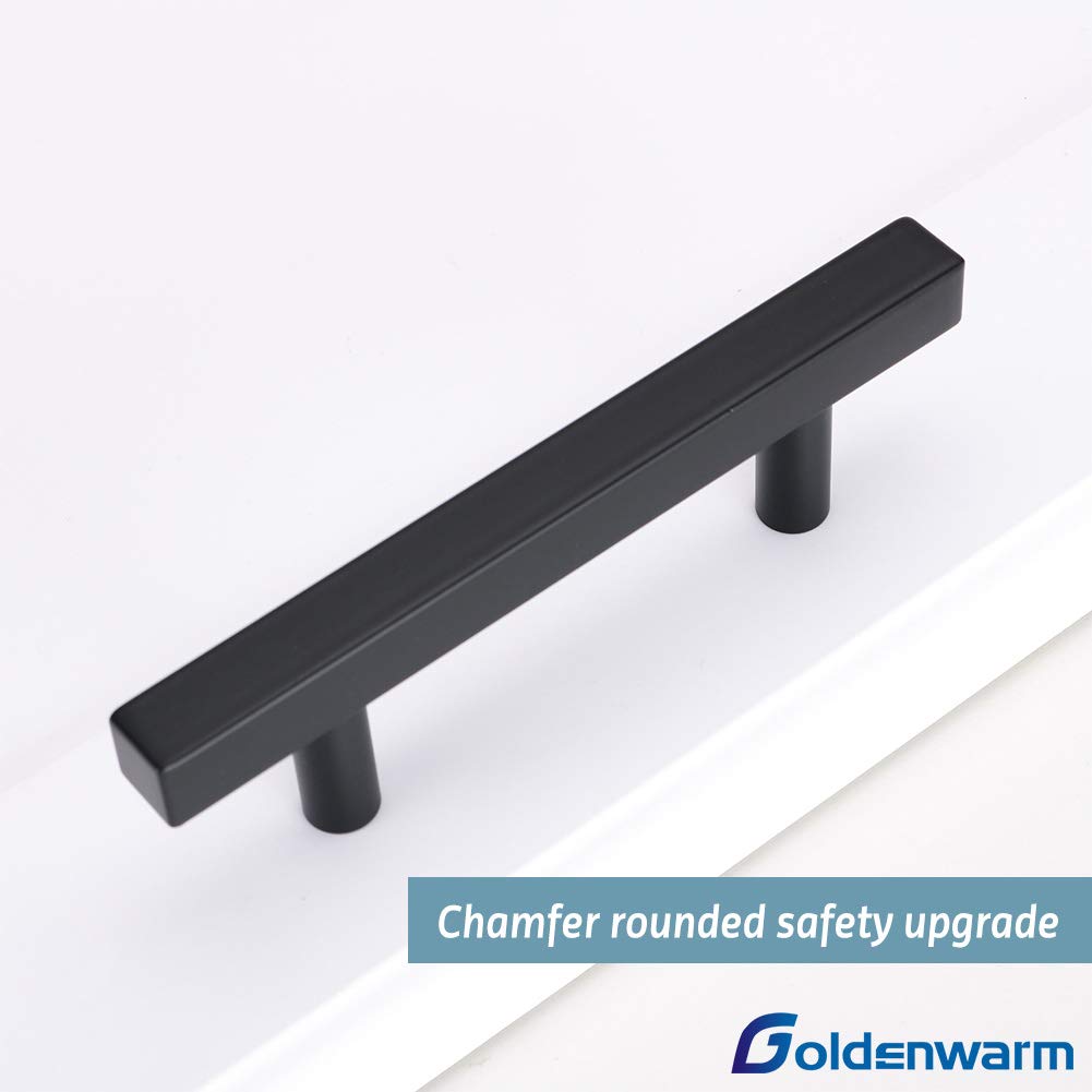 GoldenWarm 12 Pack Black Square Cabinet Handles - Matte Black Drawer Pulls for Kitchen & Bathroom - 3 Inch Hole Center Stainless Steel Hardware - Modern Dresser & Cabinet Pulls for Home Renovation & Furniture Upgrade
