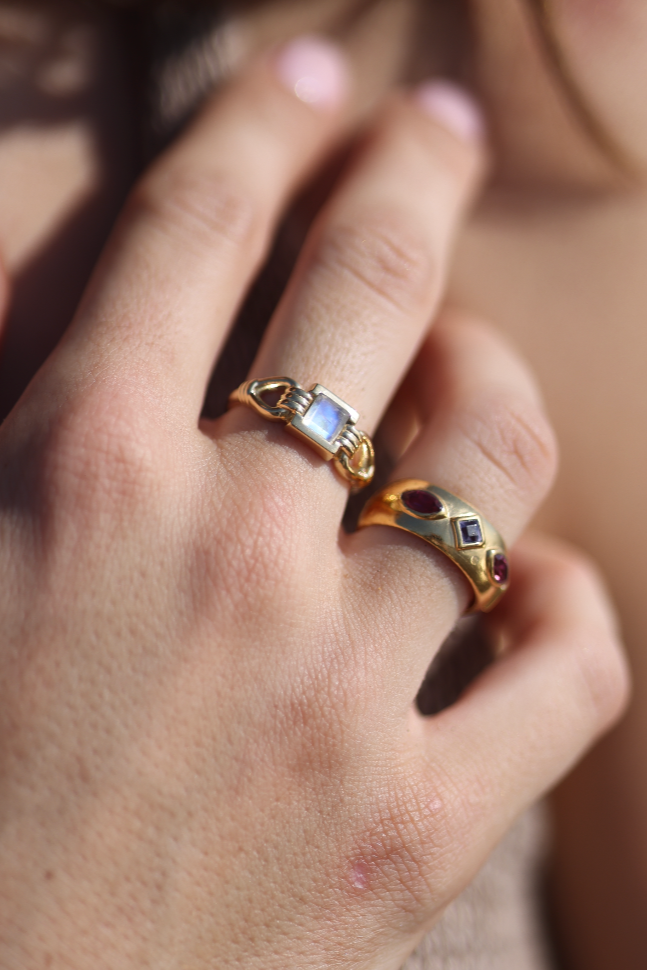 Freya Moonstone Gold Ring for Women - Elegant 14K Gold Plated Moonstone Jewelry for Everyday Wear & Special Occasions