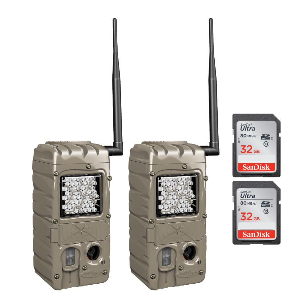 Cuddeback G-5062 CuddeLink Power House IR Camera-to-Camera Network - 2 Trail Cameras with 32GB SD Cards (4-Piece Set) for Wildlife Monitoring, Hunting, and Property Security