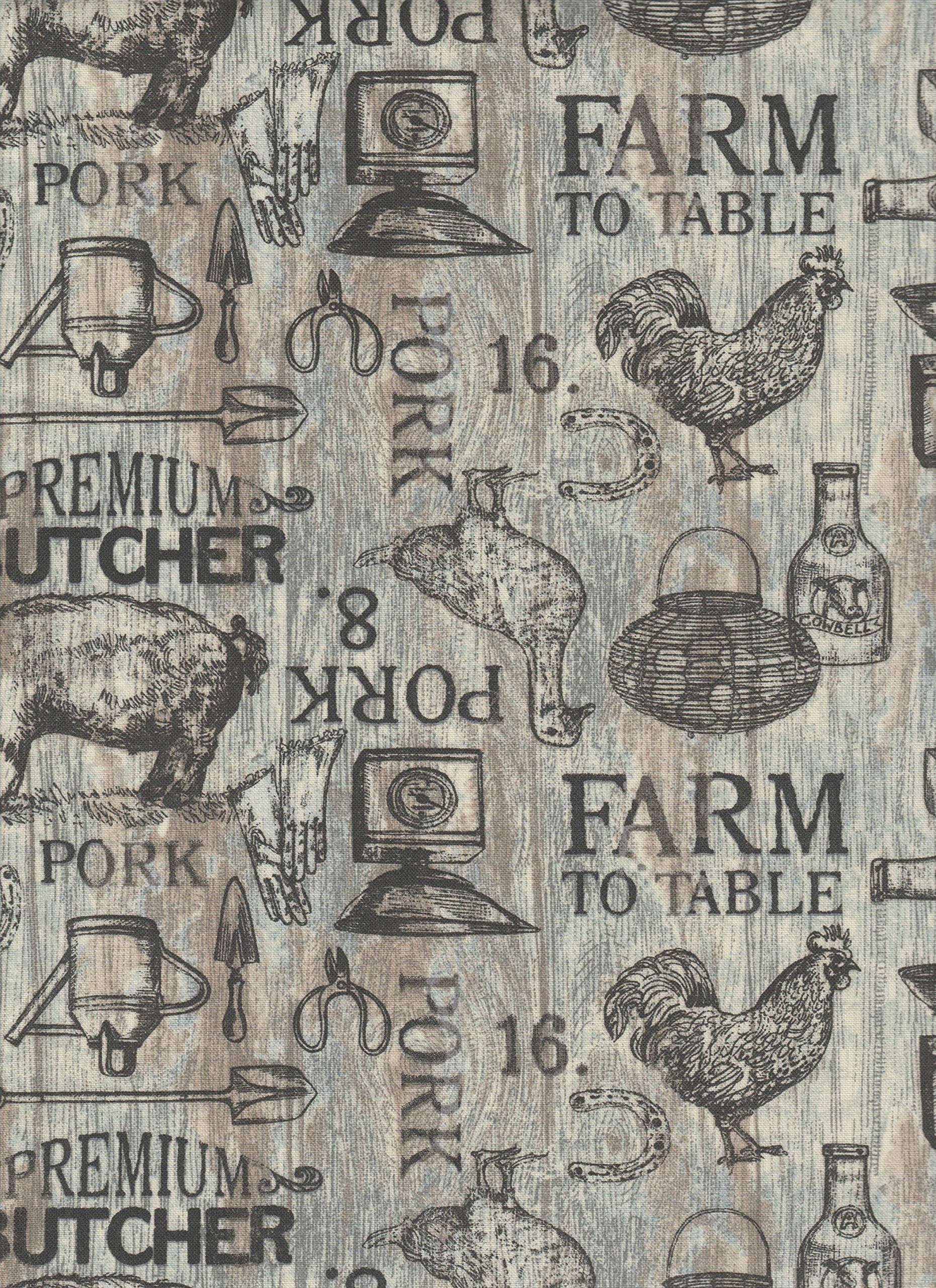 Farmhouse Kitchen Window Valance - Gray Folk Art Farm to Table Pig Chicken Rooster Design for Country Style Homes | Perfect for Farmhouse Decor, Rustic Kitchens & Cozy Dining Areas