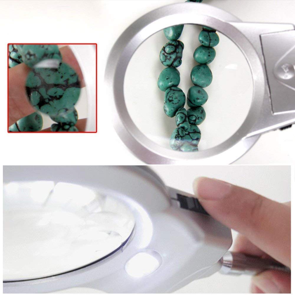 2X & 6X Magnifying Glass with LED Light - Dual Lens Desktop Magnifier for Reading, Crafts, Jewelry & Phone Repair - Senior Reading Aid & Hobby Tool (Silver)