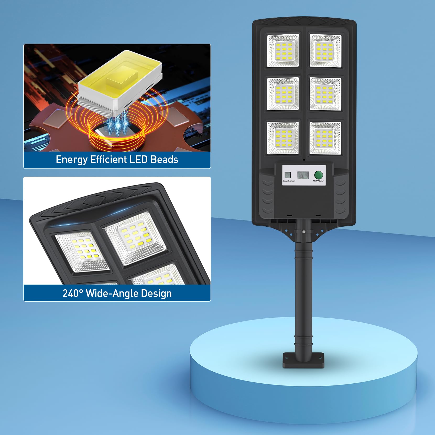 Wudor H2 150W Solar Powered Outdoor Security Lights - Waterproof LED Motion Sensor Flood Lights with Remote Control (2 Pack) - Perfect for Garage, Yard, Parking Lot, Pathway & Garden Lighting